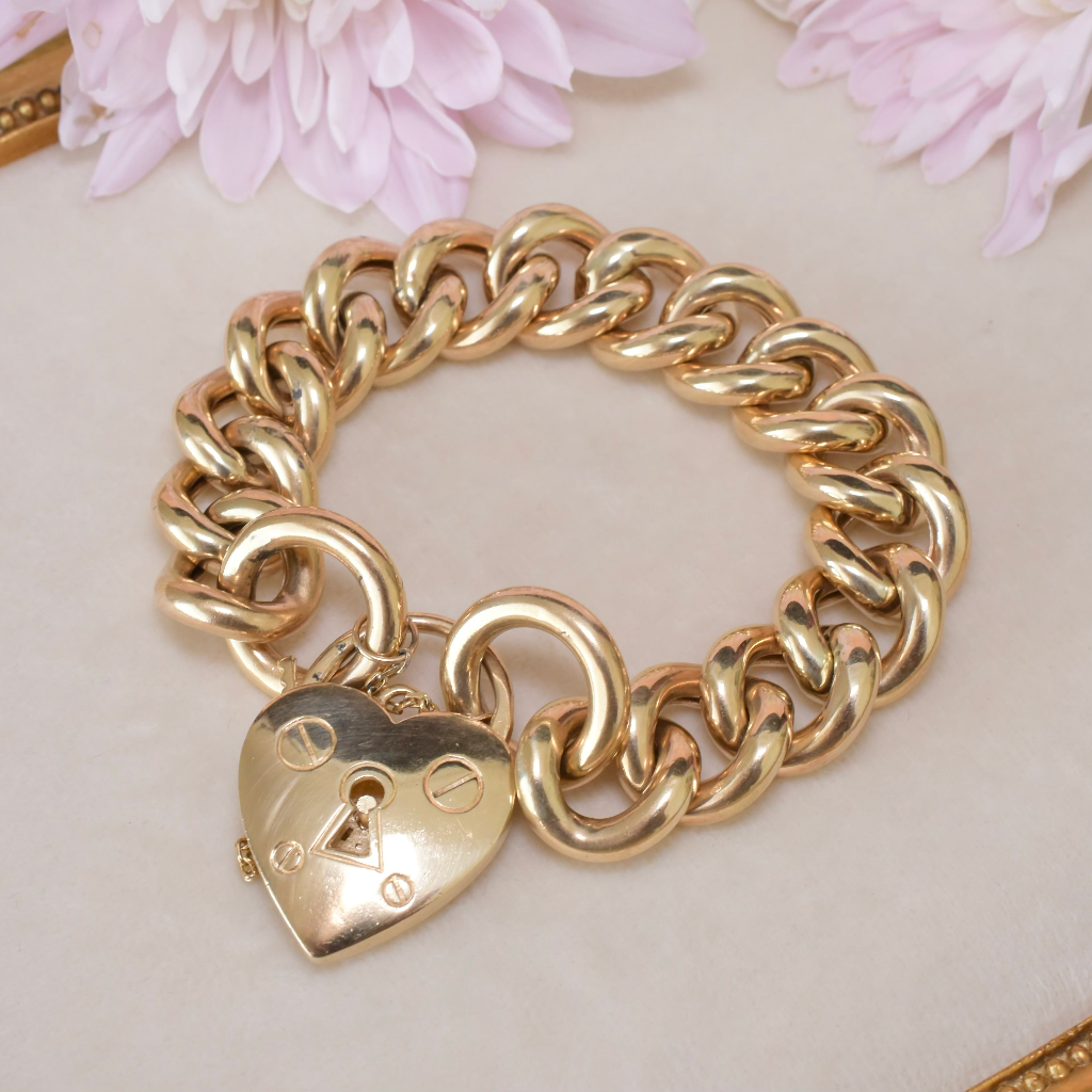 Modern 9ct Yellow Gold Heart Padlock Bracelet - 61.9 Grams Independent Valuation Included In Purchase $10,750 AUD