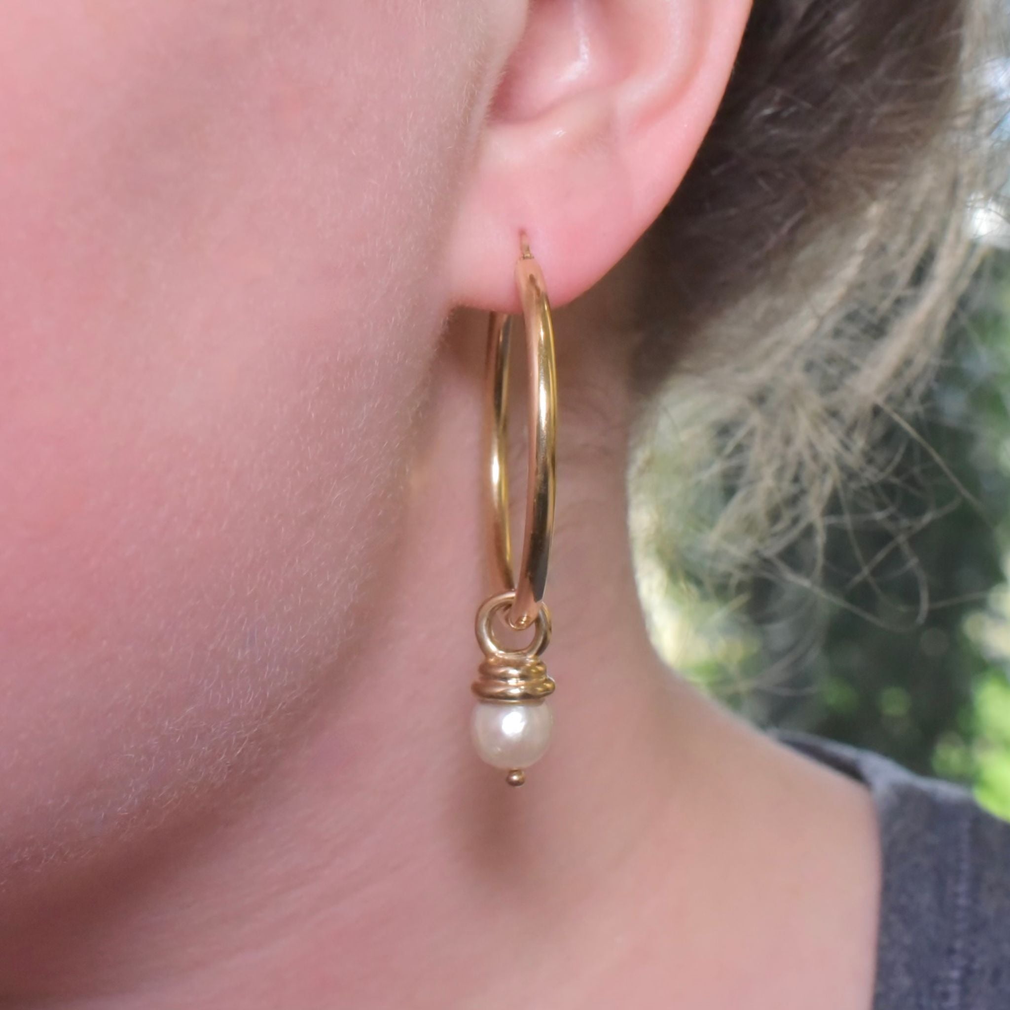 Modern Italian 9ct Yellow Gold Hoops With Removable 9ct Gold Pearl Drops