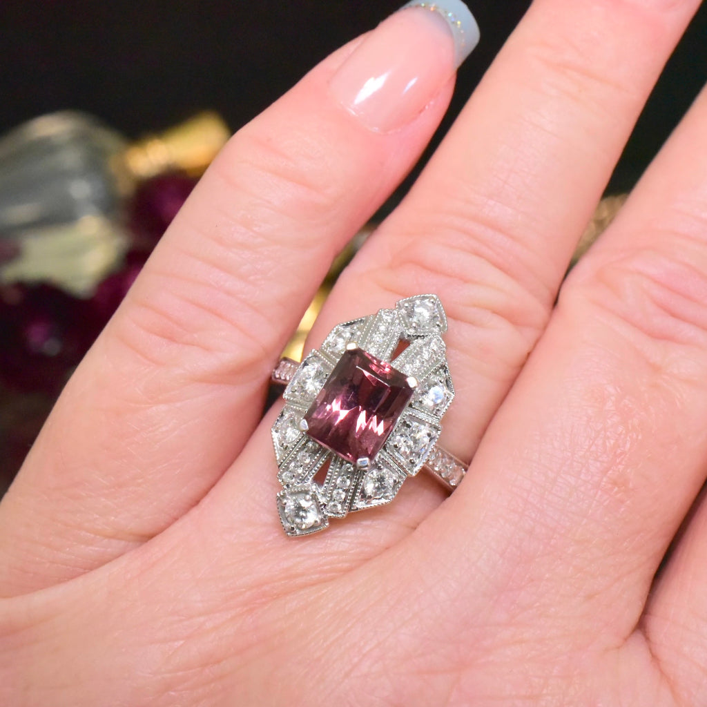 Superb Contemporary Art Deco Style 18ct White Gold Colour Change Garnet And Diamond Ring Included In Purchase Retail Replacement Valuation For $8,895.00 AUD (2016)