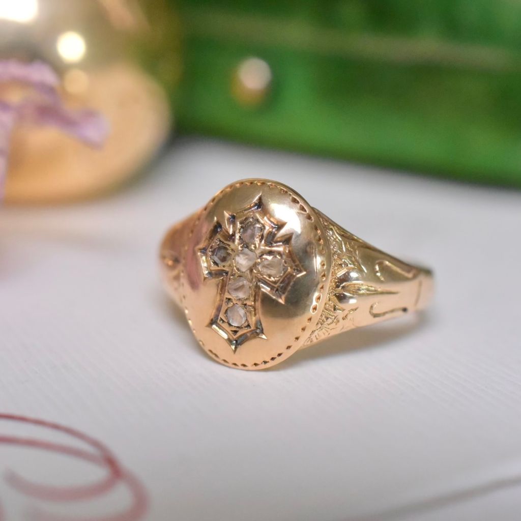 Antique Victorian 18ct Yellow Gold And Rose-Cut Diamond Ring - London 1894 Accompanied by a very old Sept 2000 Valuation for $1,100 AUD