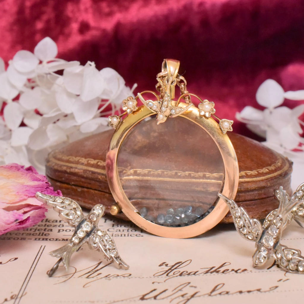 Antique 9ct Rose Gold Seed Pearl Double Sided Photo Locket Circa 1910