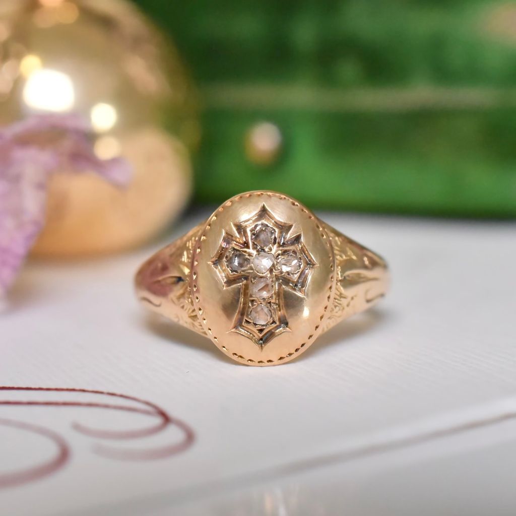 Antique Victorian 18ct Yellow Gold And Rose-Cut Diamond Ring - London 1894 Accompanied by a very old Sept 2000 Valuation for $1,100 AUD