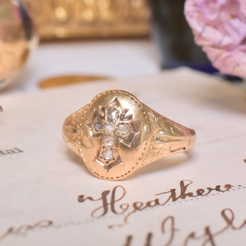 Antique Victorian 18ct Yellow Gold And Rose-Cut Diamond Ring - London 1894 Accompanied by a very old Sept 2000 Valuation for $1,100 AUD