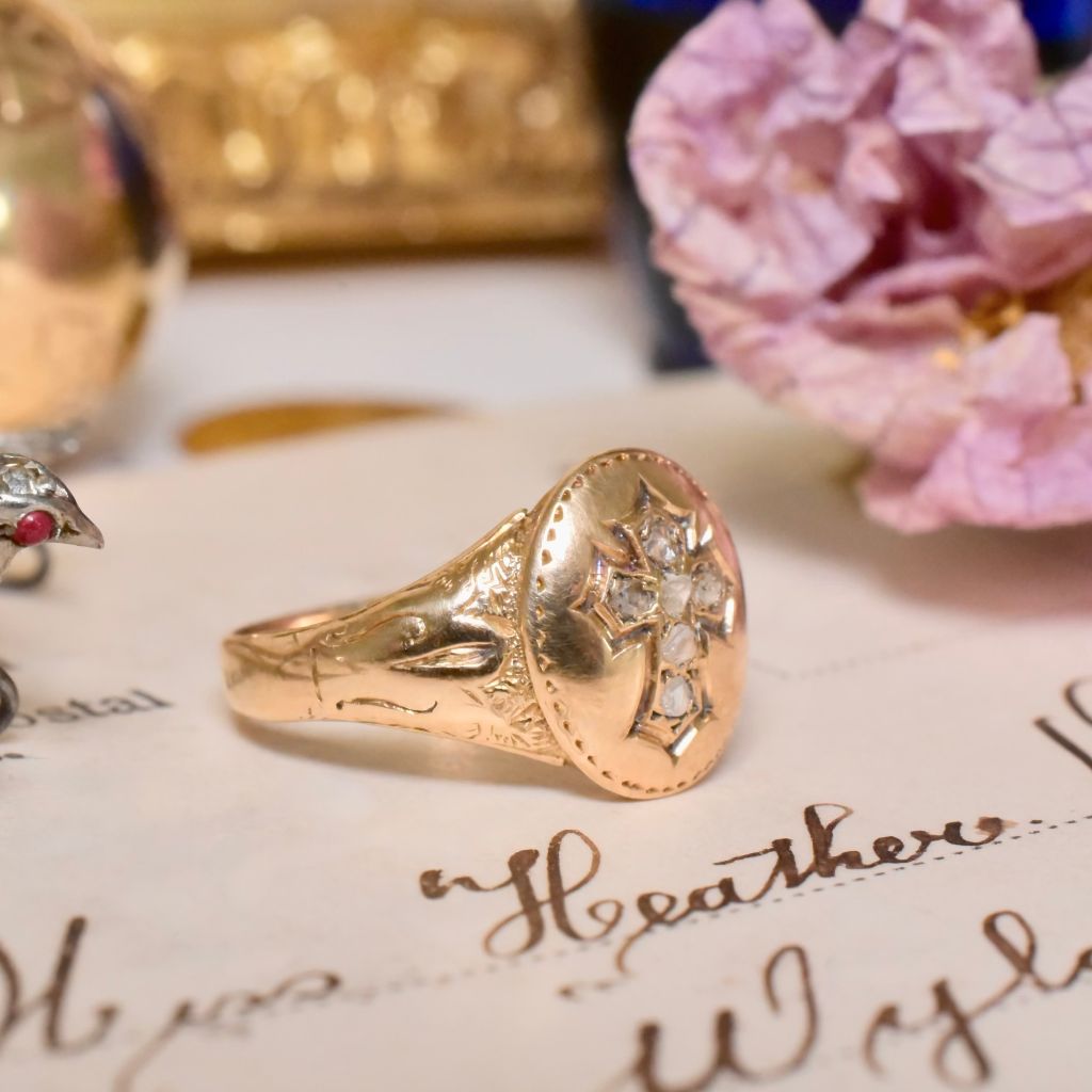 Antique Victorian 18ct Yellow Gold And Rose-Cut Diamond Ring - London 1894 Accompanied by a very old Sept 2000 Valuation for $1,100 AUD