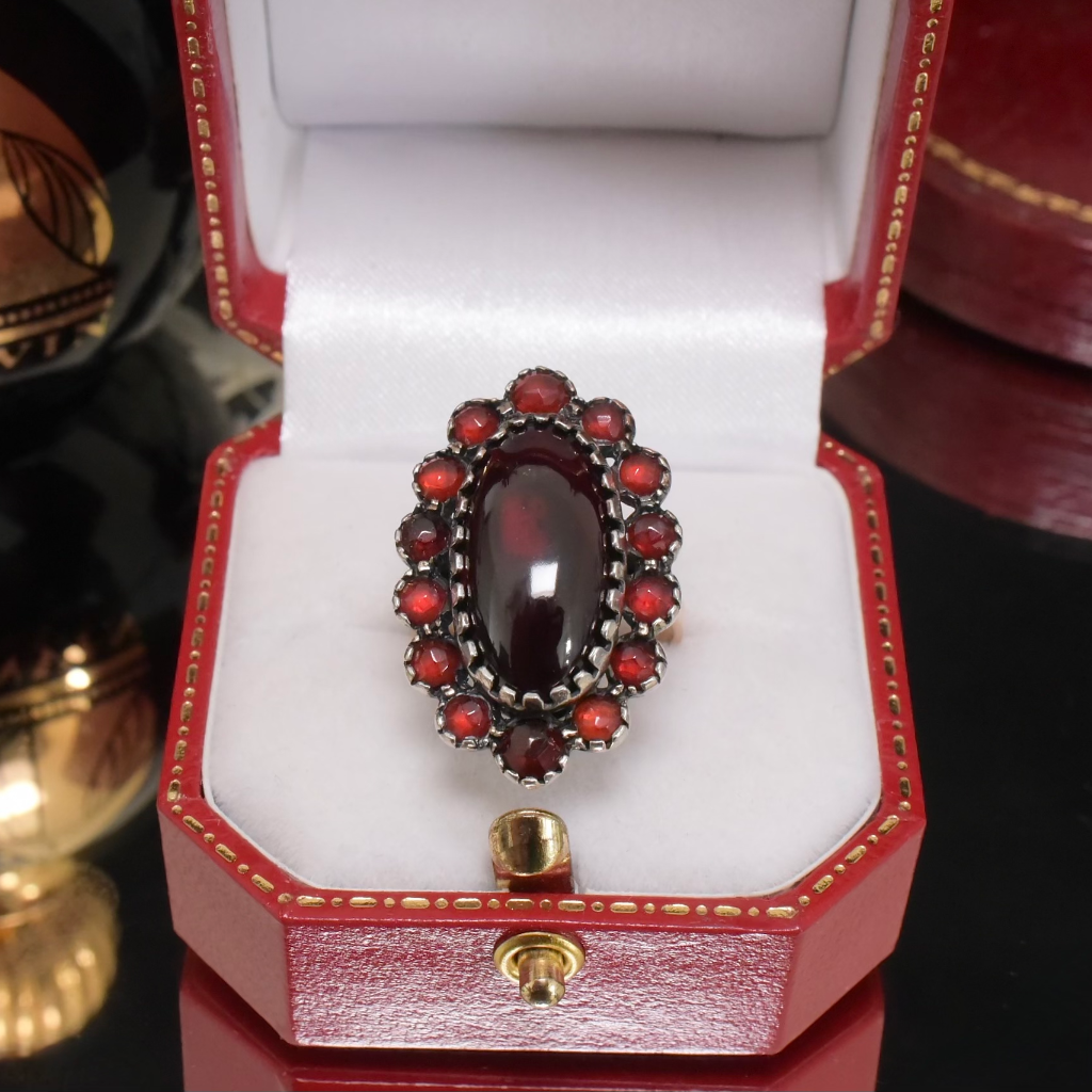 Vintage Early To Mid Century 14ct Gold And Silver Bohemian Garnet Ring