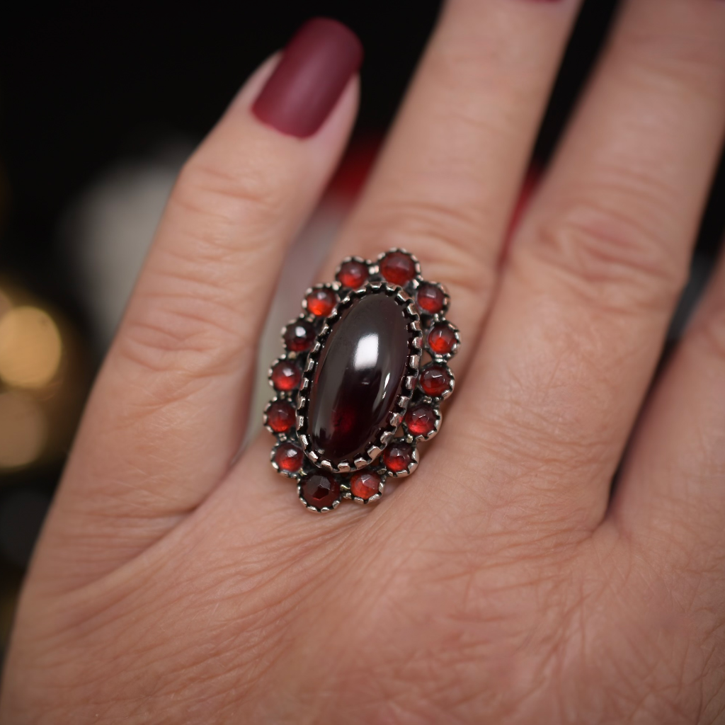 Vintage Early To Mid Century 14ct Gold And Silver Bohemian Garnet Ring