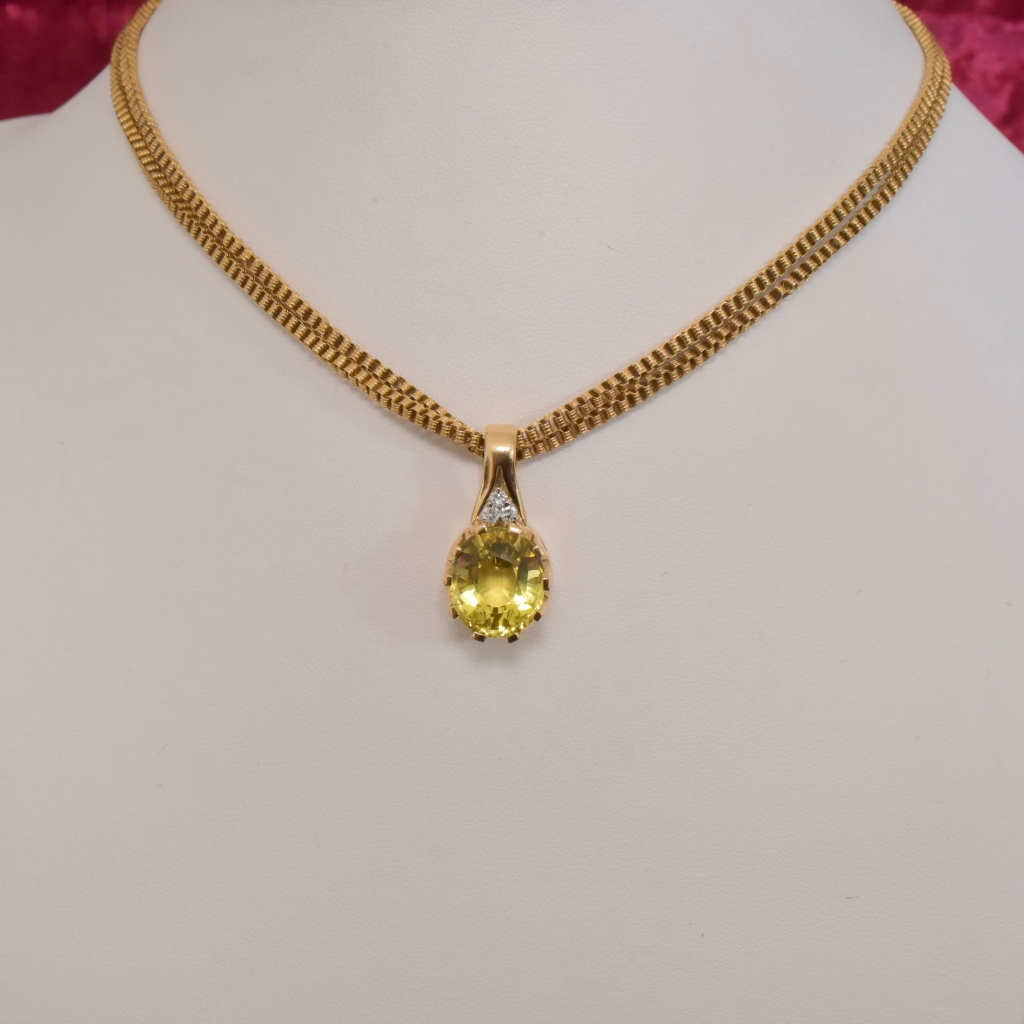 Modern 18ct Yellow Gold Lemon Quartz And Diamond Pendant