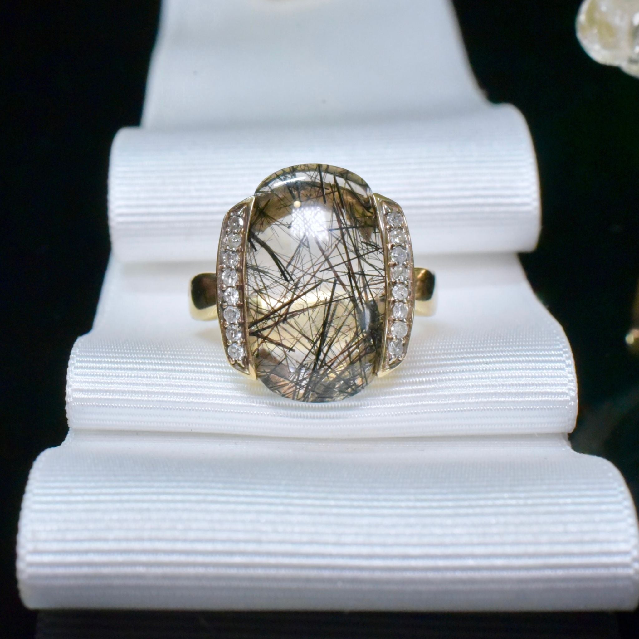Modern 9ct Yellow Gold Tourmalinated Quartz (Rutile Quartz) Ring - Birmingham 2009