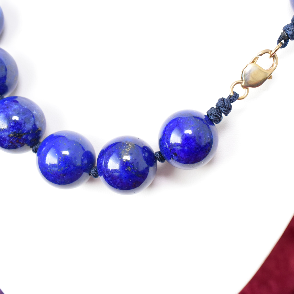 Incredible Lapis Lazuli Bead And Sterling Silver Clasped Necklace - 311 Grams