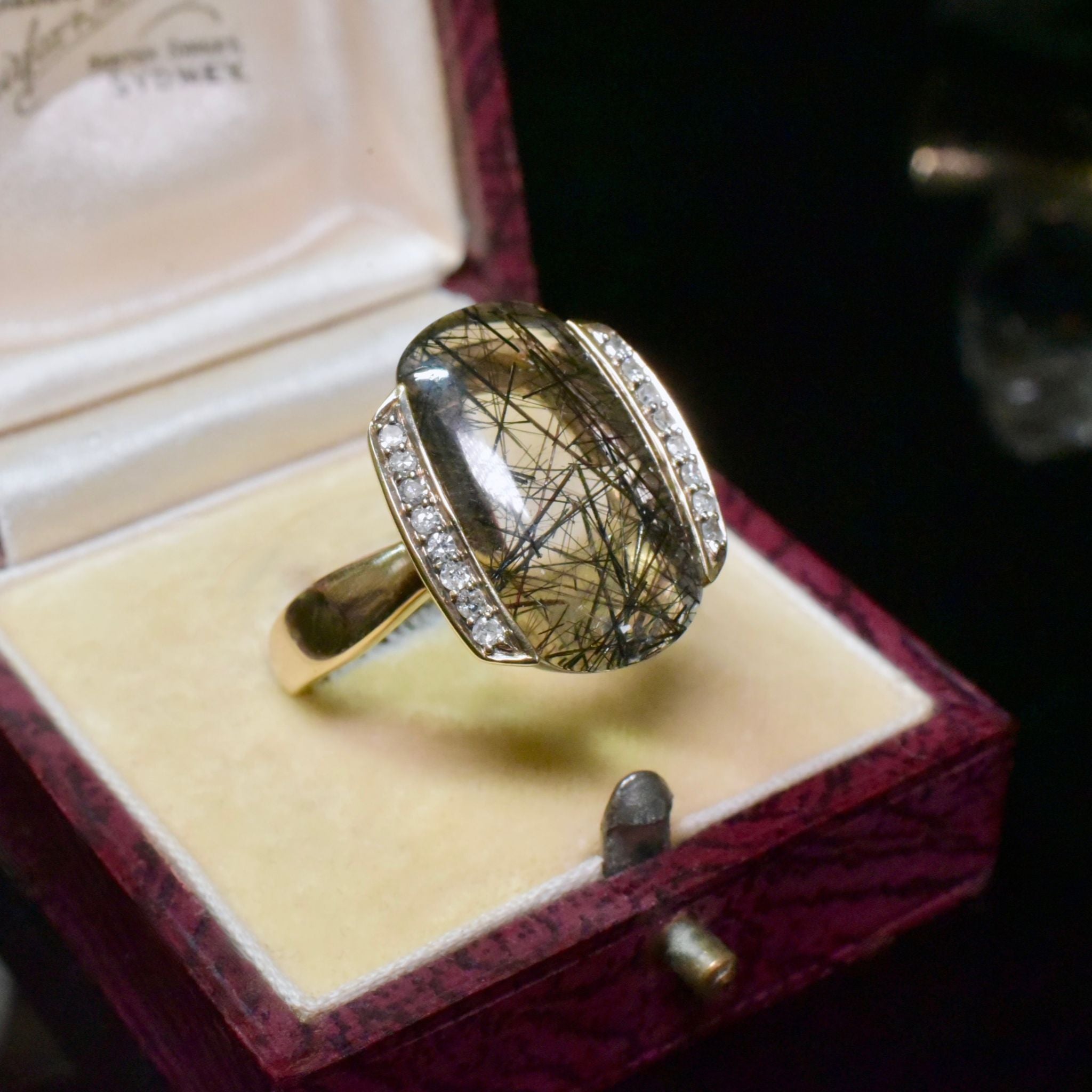 Modern 9ct Yellow Gold Tourmalinated Quartz (Rutile Quartz) Ring - Birmingham 2009