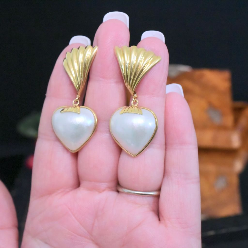 Contemporary Italian 18ct Yellow Gold Mabe Pearl Earrings