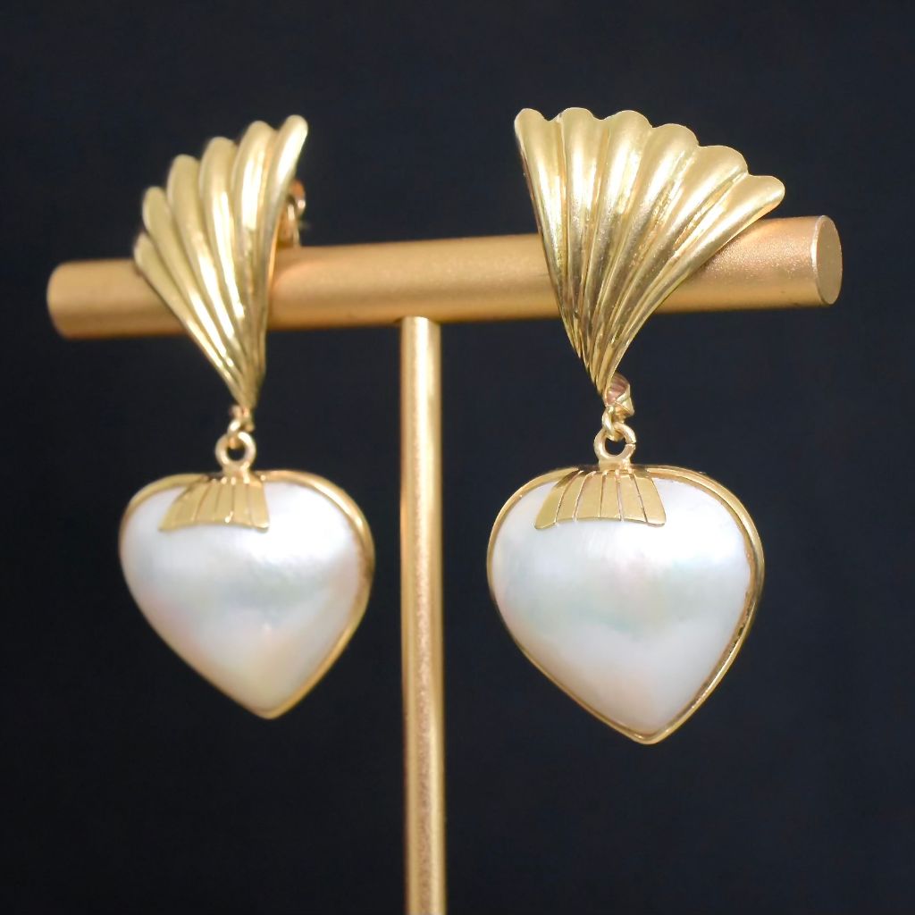 Contemporary Italian 18ct Yellow Gold Mabe Pearl Earrings