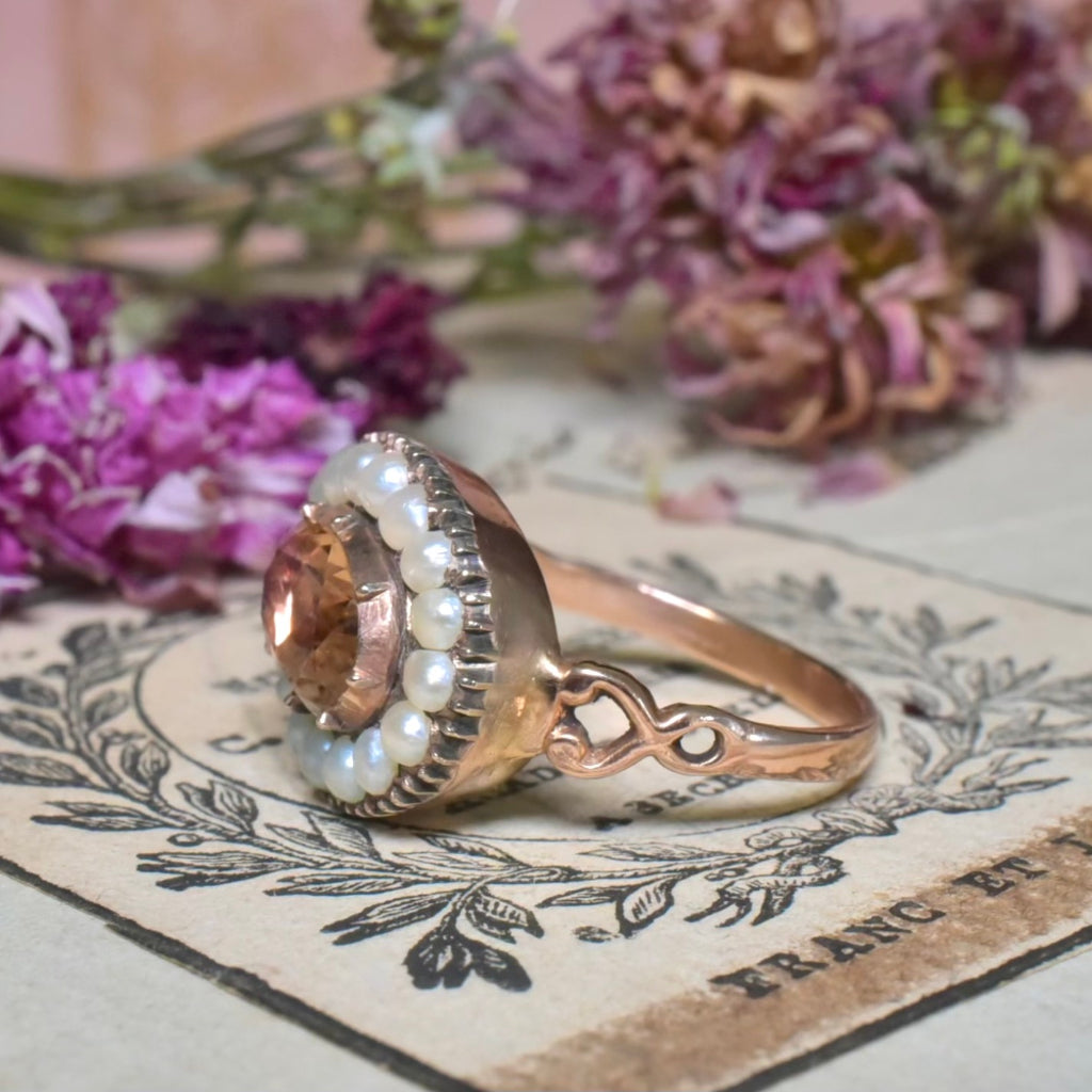 Antique 15ct Rose Gold Imperial Topaz And Half Pearl Ring Circa 1820’s