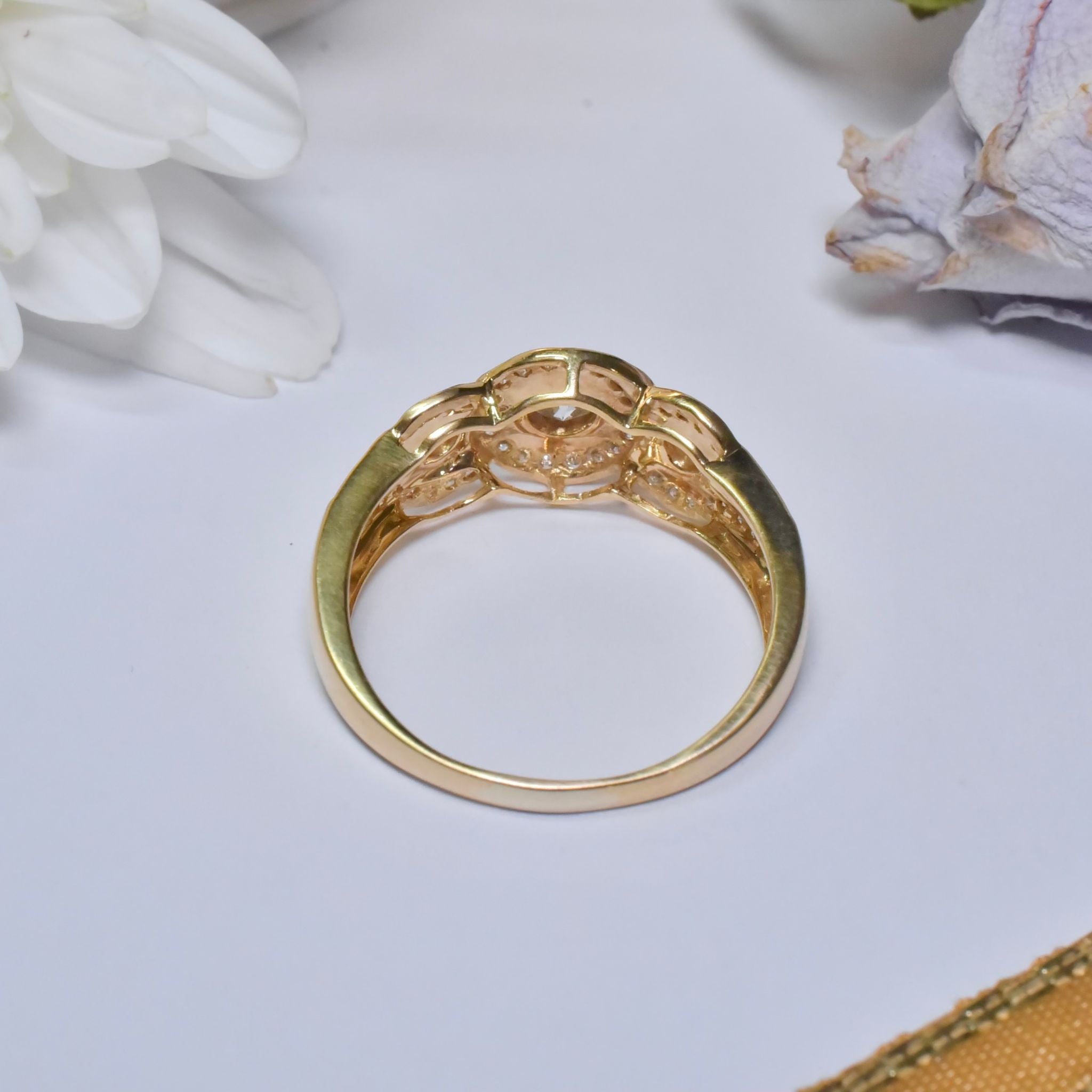 Modern 18ct Yellow Gold And Diamond Triple Halo Cluster Ring 0.63ct