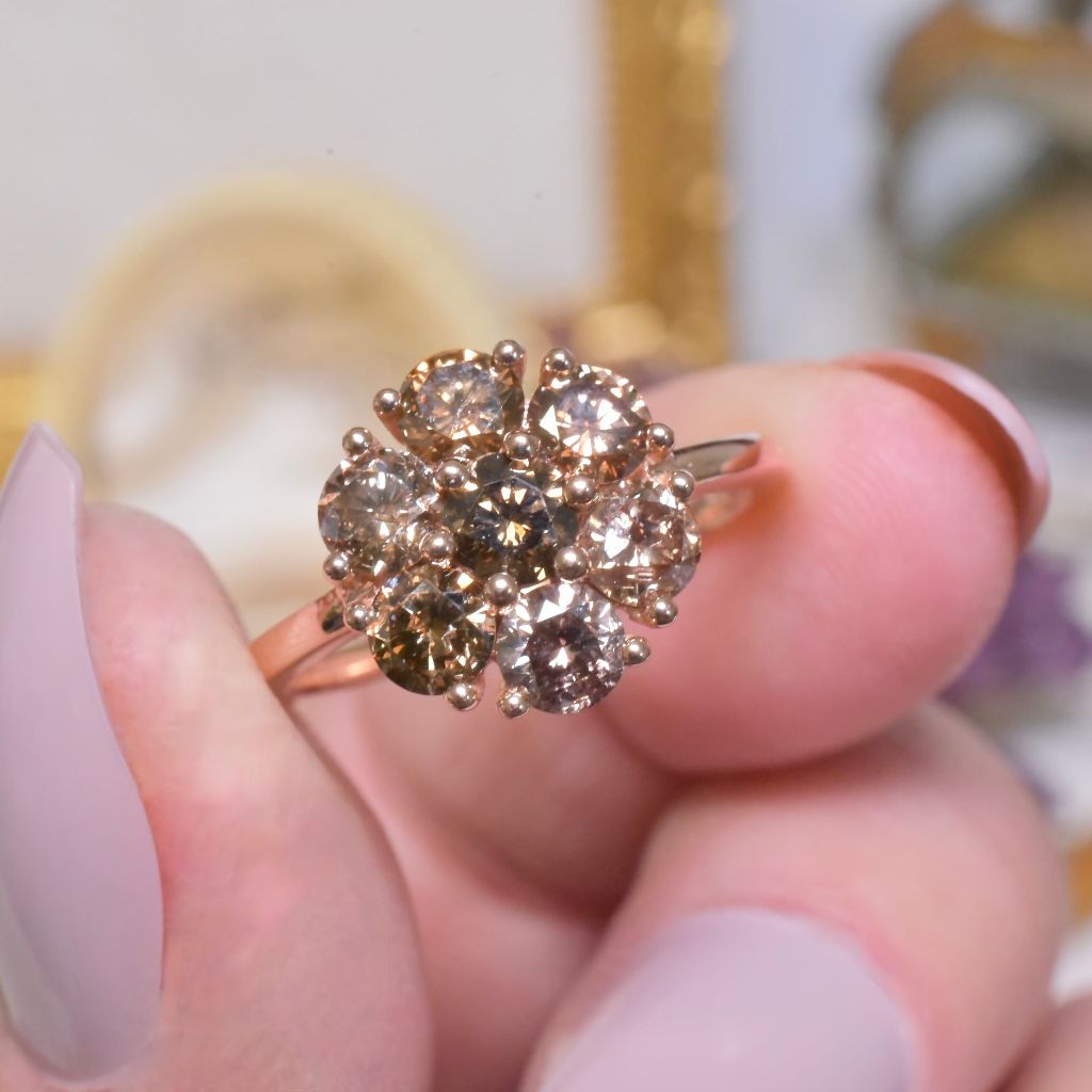 Stunning Contemporary 18ct Rose Gold Cognac Diamond ‘Daisy’ Cluster 1.70ct