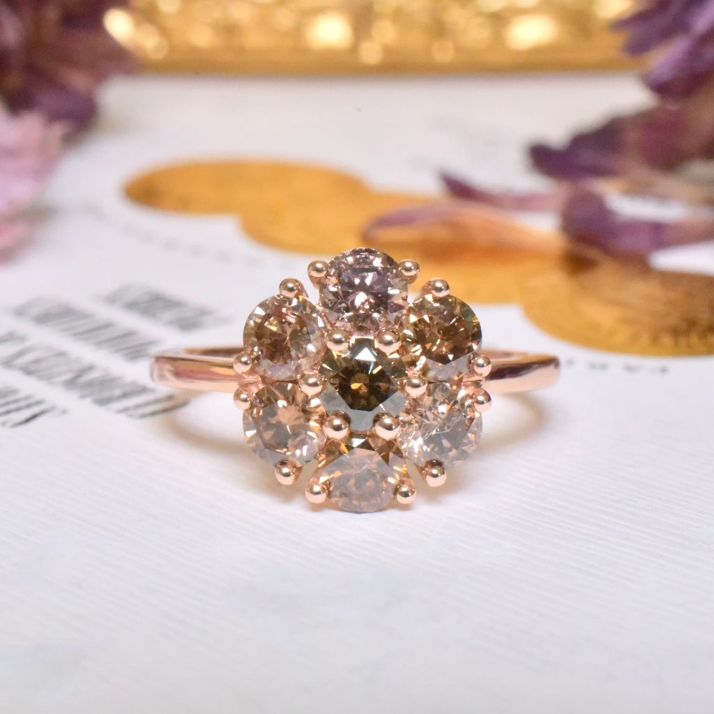 Stunning Contemporary 18ct Rose Gold Cognac Diamond ‘Daisy’ Cluster 1.70ct