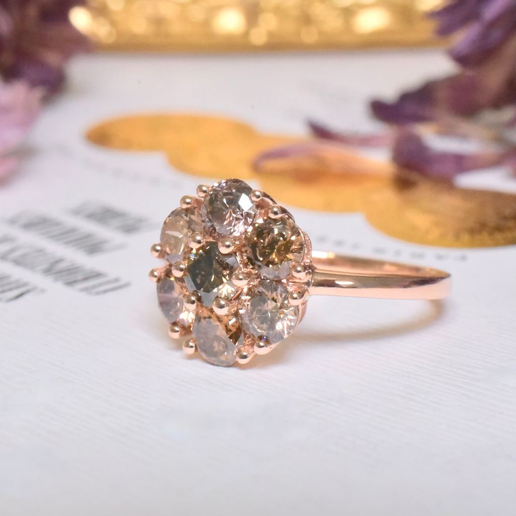 Stunning Contemporary 18ct Rose Gold Cognac Diamond ‘Daisy’ Cluster 1.70ct