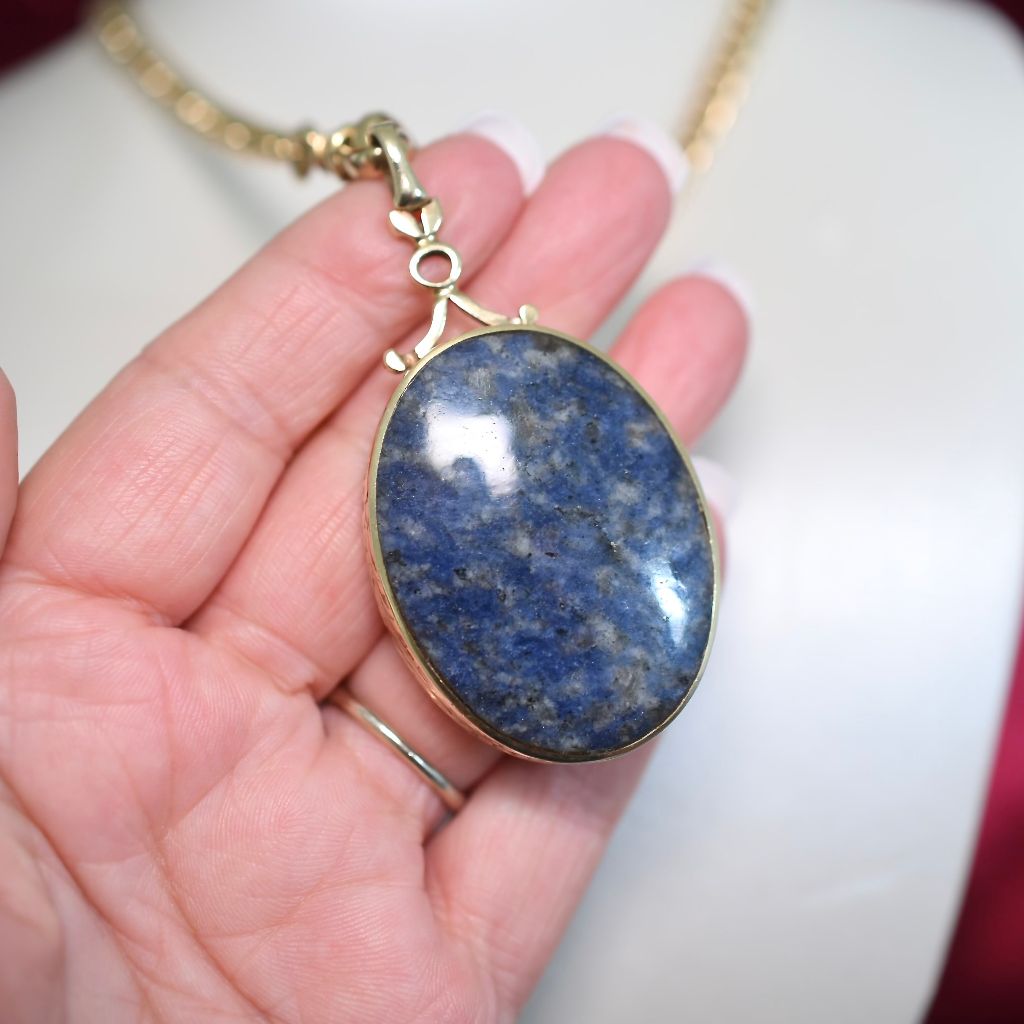 Vintage 9ct Yellow Gold Lapis Lazuli And Tiger Eye Pendant