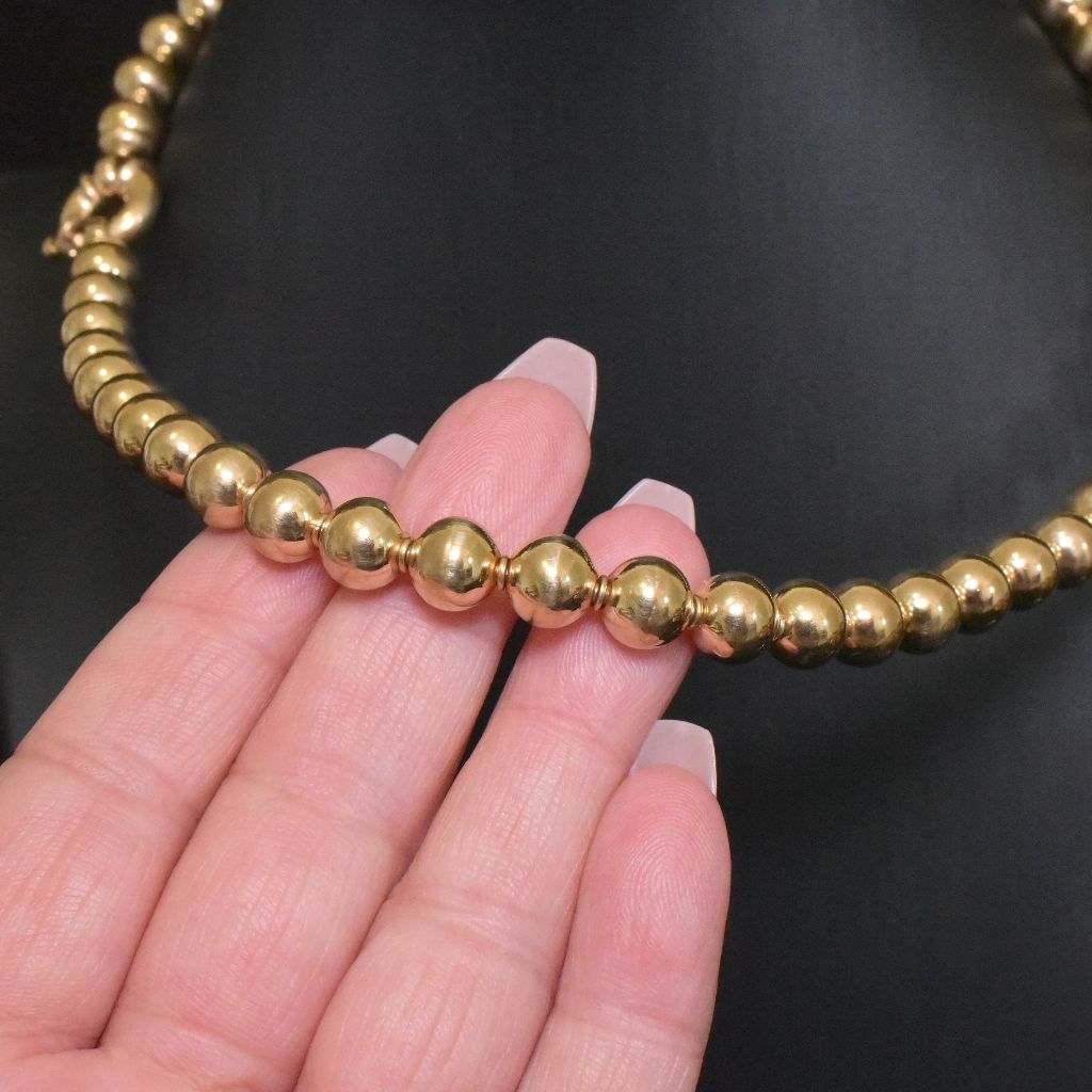 Superb Modern 9ct Yellow Gold Rondel Bead Necklace - 44 Grams