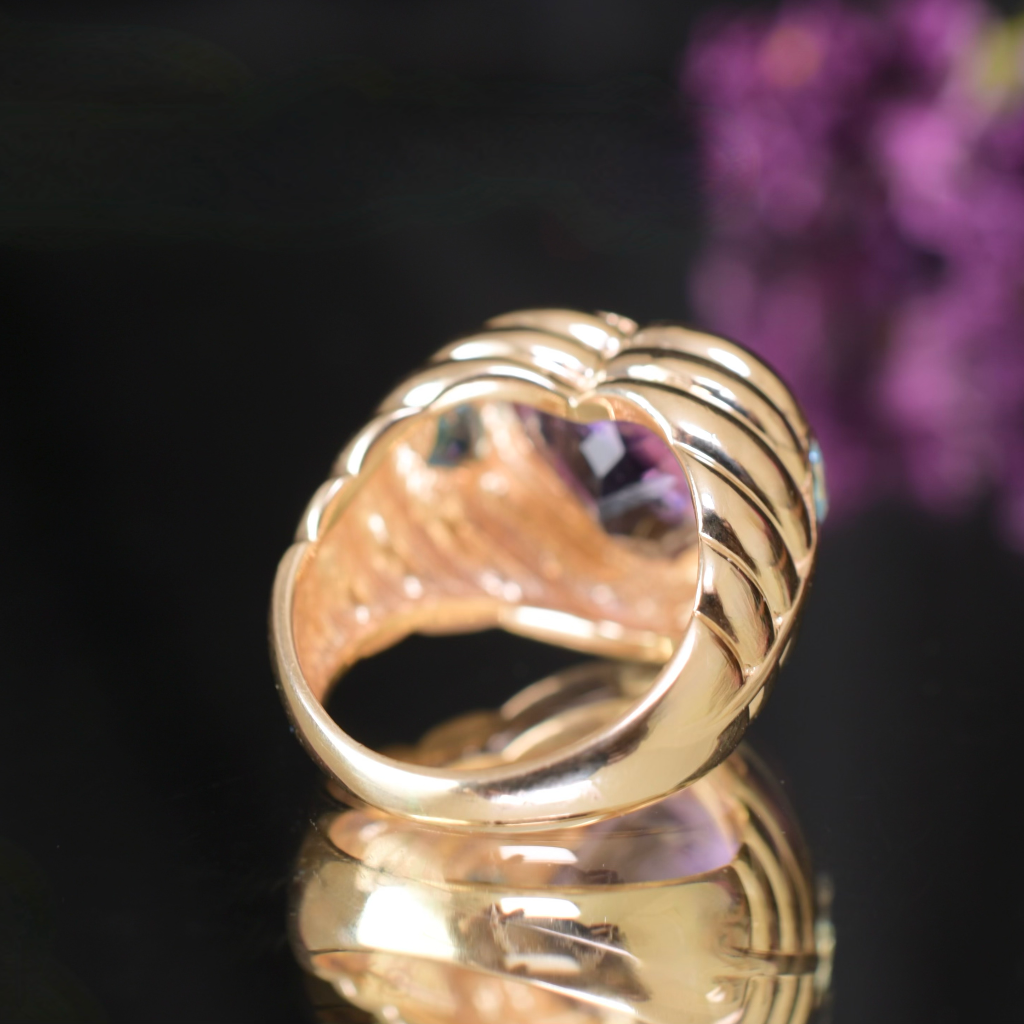 Modern 14ct Yellow Gold Heart-Cut Amethyst and Topaz Ring