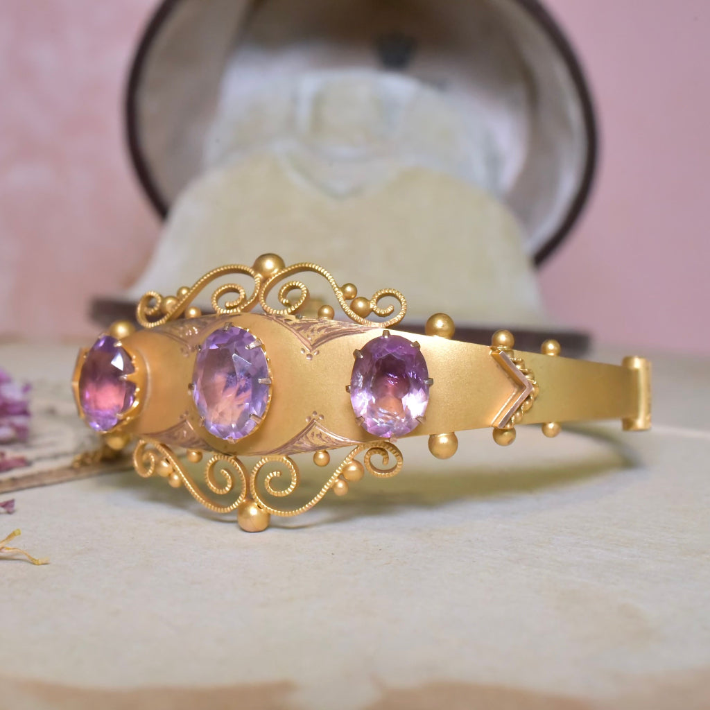 Antique Edwardian Australian 9ct Gold And Amethyst Bangle By Aronson And Co. - Circa 1900-1910