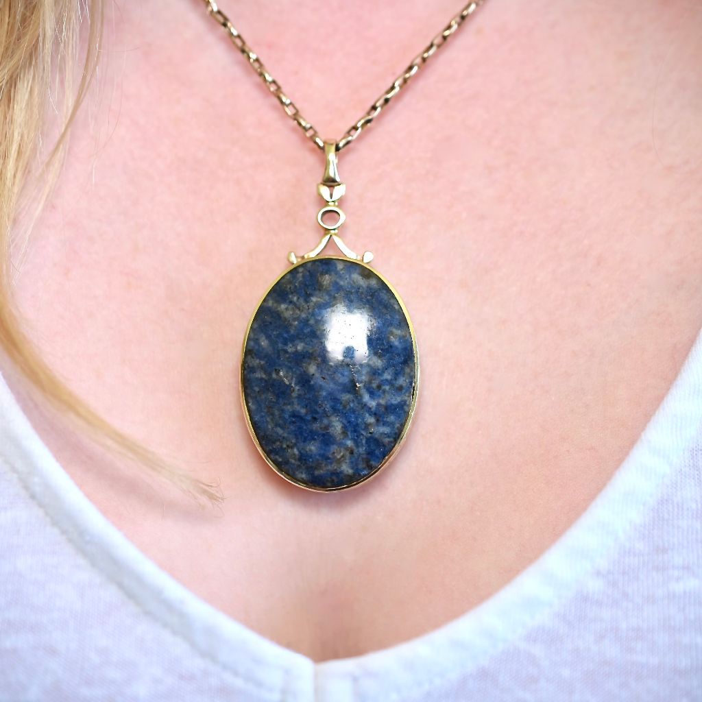 Vintage 9ct Yellow Gold Lapis Lazuli And Tiger Eye Pendant