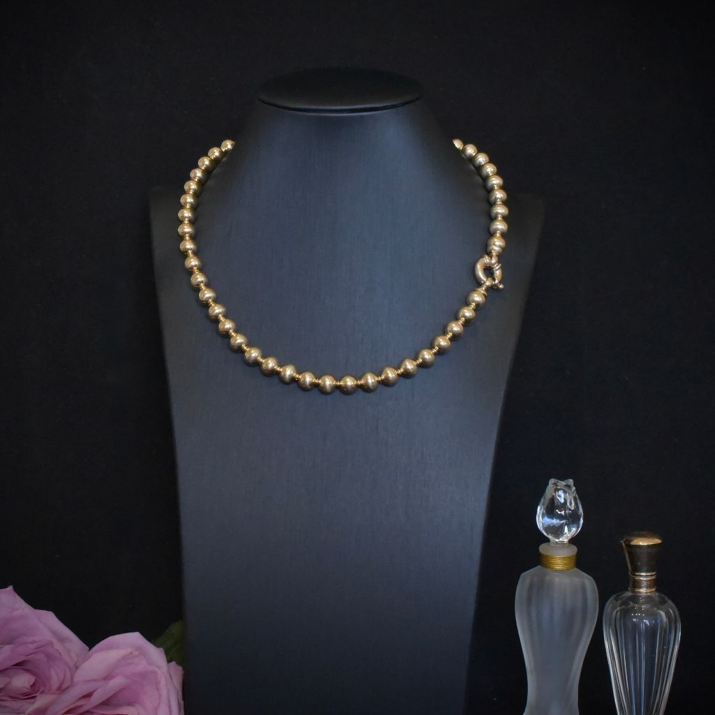 Superb Modern 9ct Yellow Gold Rondel Bead Necklace - 44 Grams