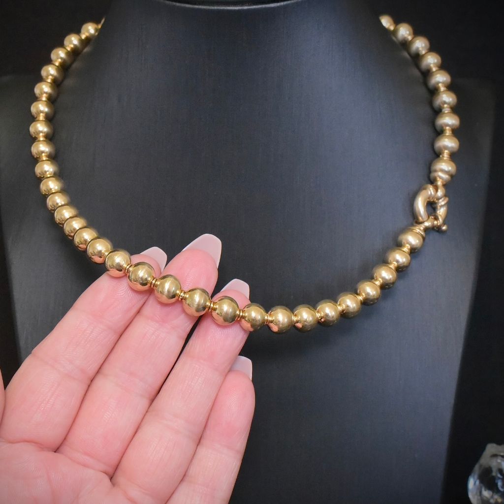 Superb Modern 9ct Yellow Gold Rondel Bead Necklace - 44 Grams