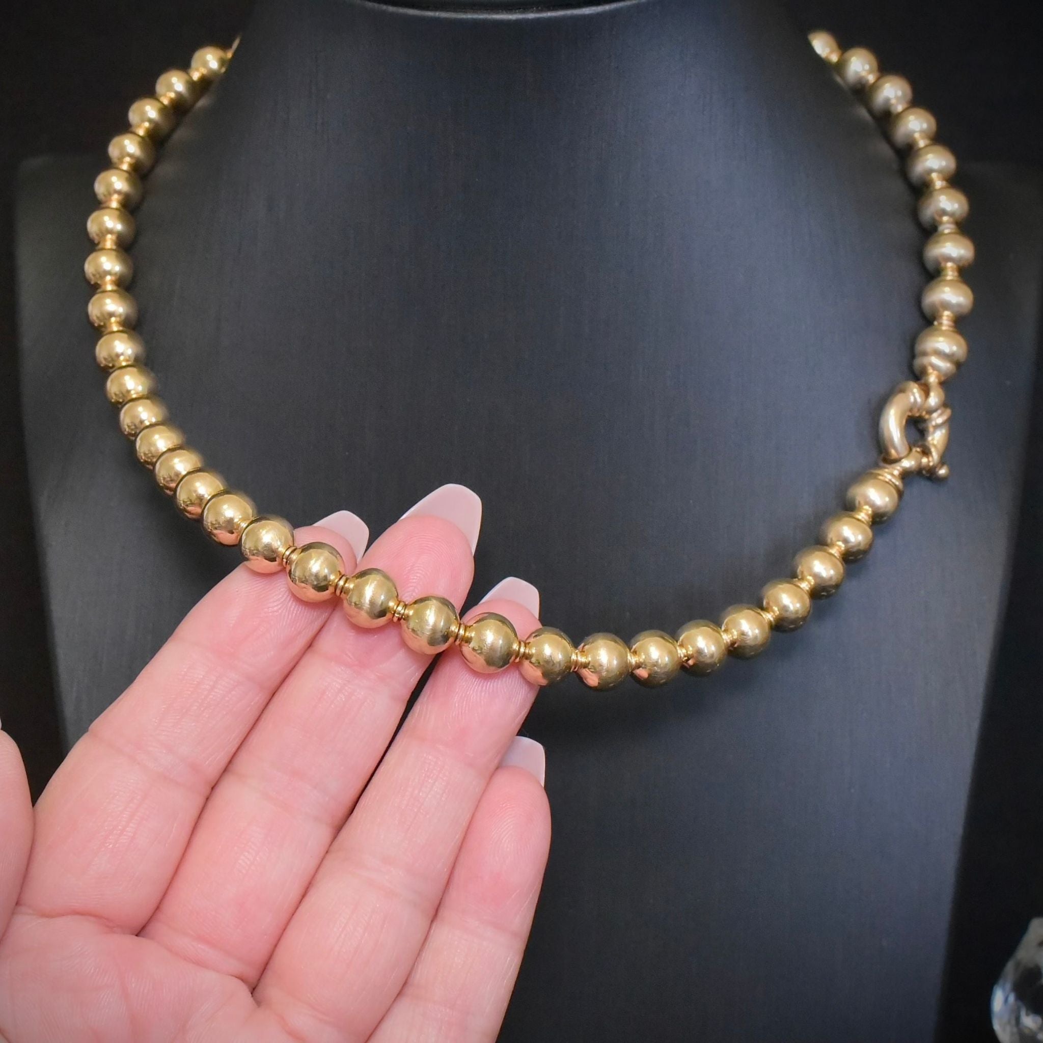Superb Modern 9ct Yellow Gold Rondel Bead Necklace - 44 Grams