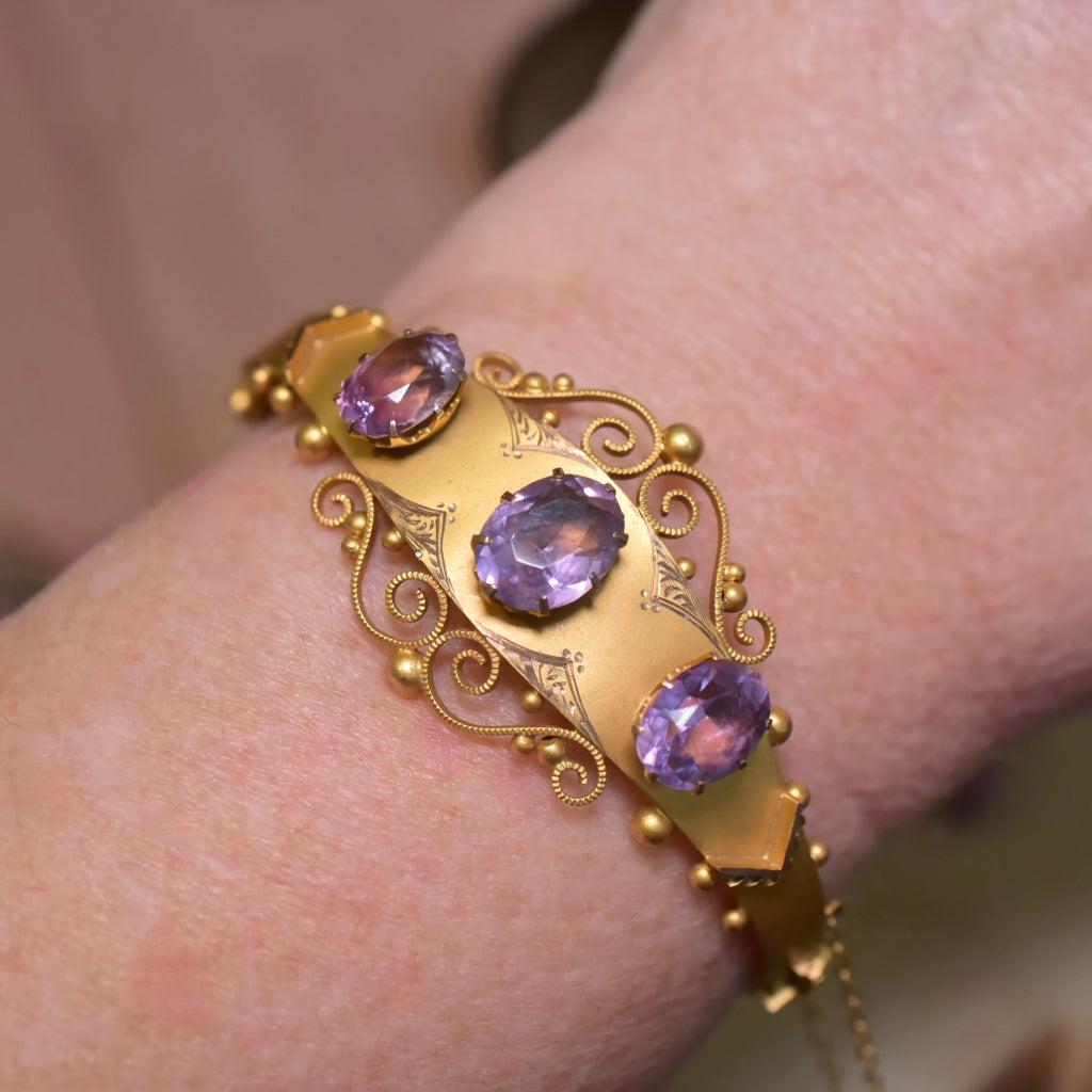 Antique Edwardian Australian 9ct Gold And Amethyst Bangle By Aronson And Co. - Circa 1900-1910