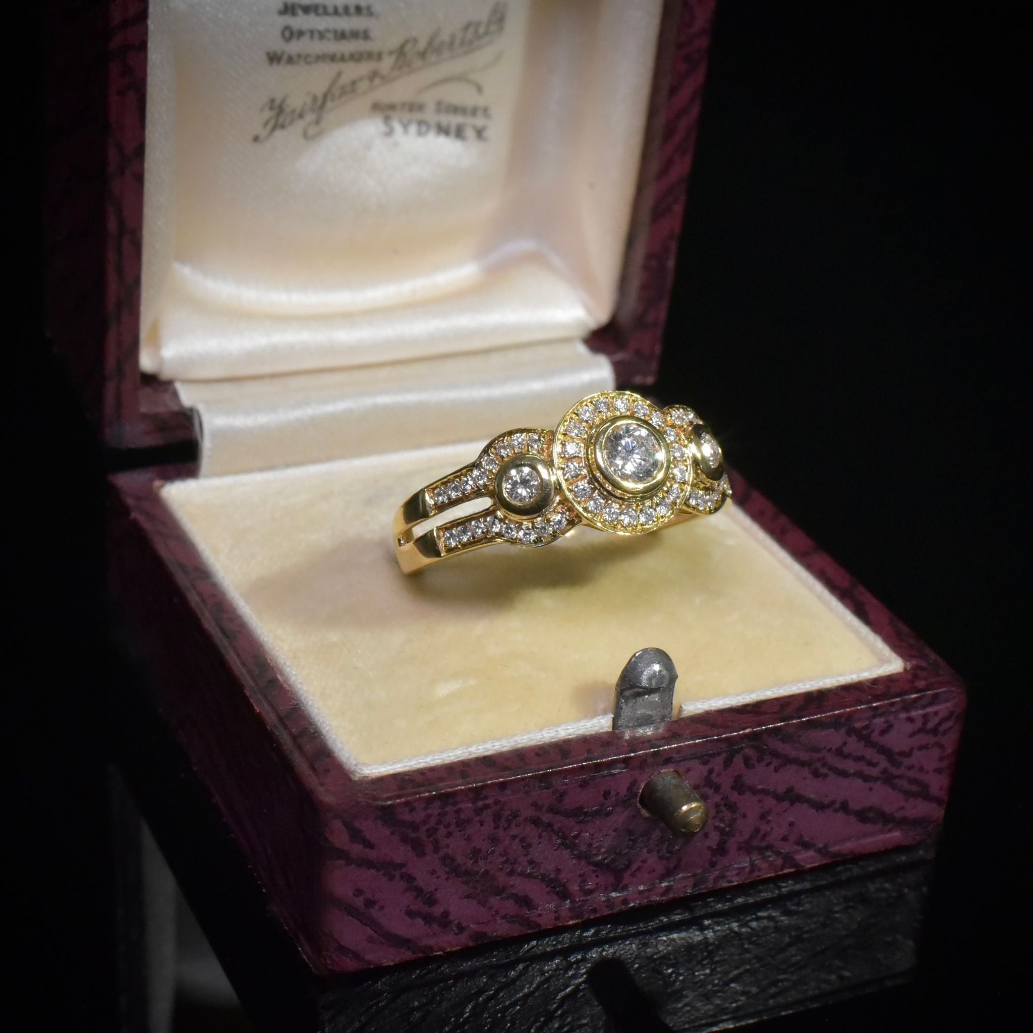 Modern 18ct Yellow Gold And Diamond Triple Halo Cluster Ring 0.63ct
