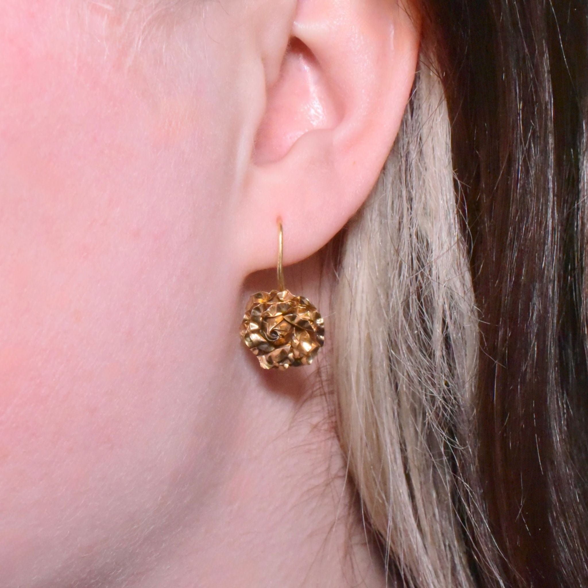 Vintage 14ct Yellow Gold ‘Rose’ Earrings Circa 1960-70’s