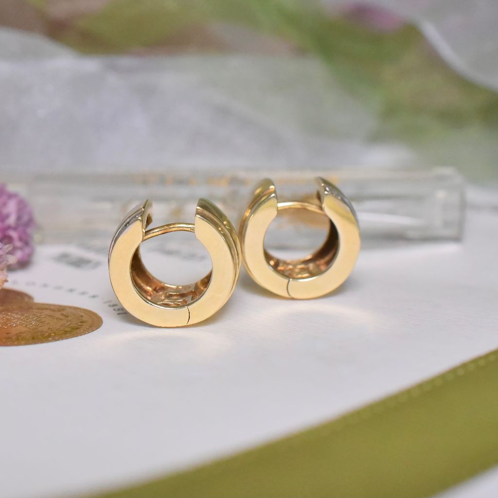 Contemporary Pair of 14ct Yellow Gold And Diamond ‘Huggie’ Earrings - 10.8 Grams