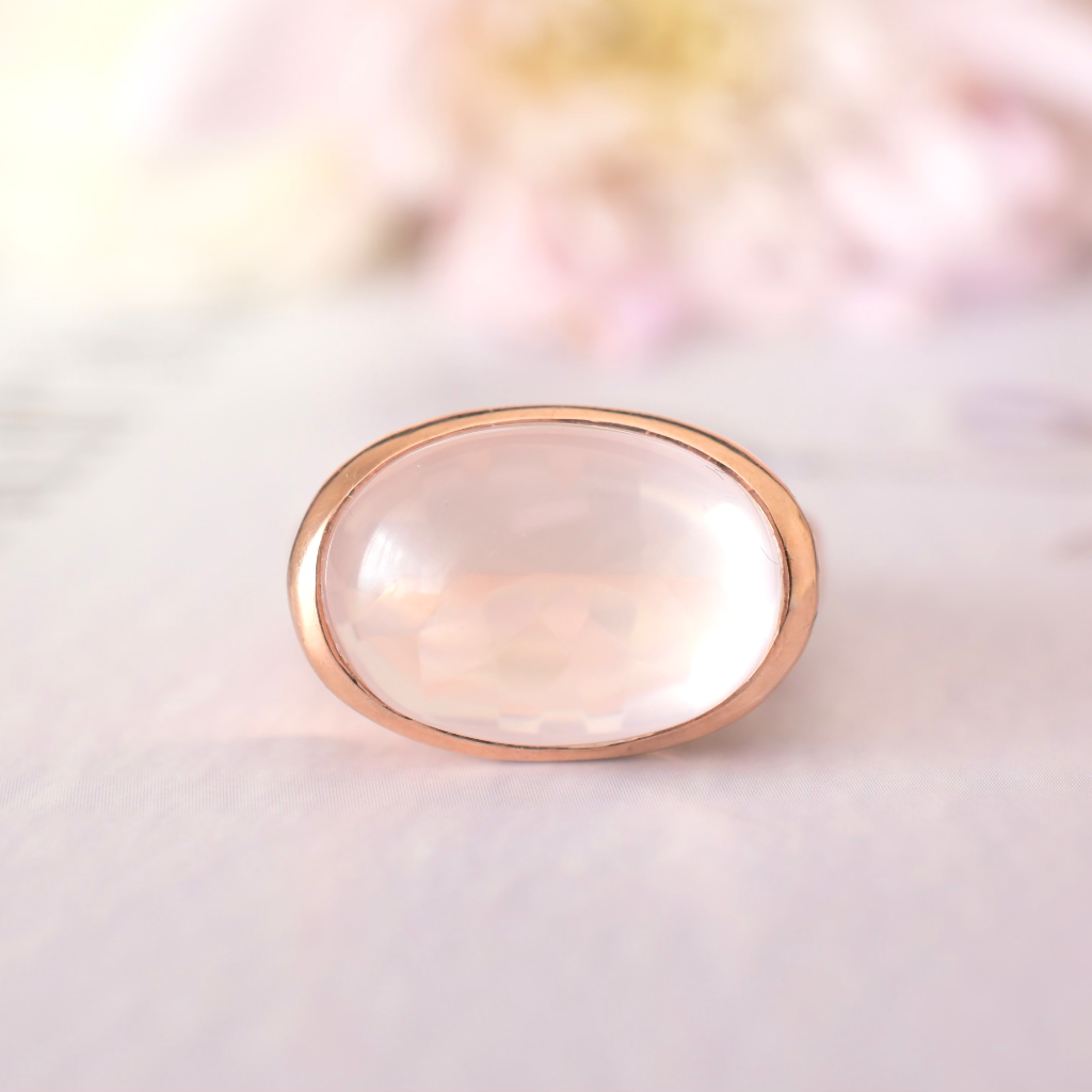 Contemporary 9ct Rose Gold Rose Quartz Cabochon Ring