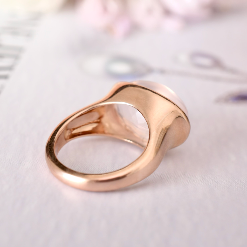 Contemporary 9ct Rose Gold Rose Quartz Cabochon Ring