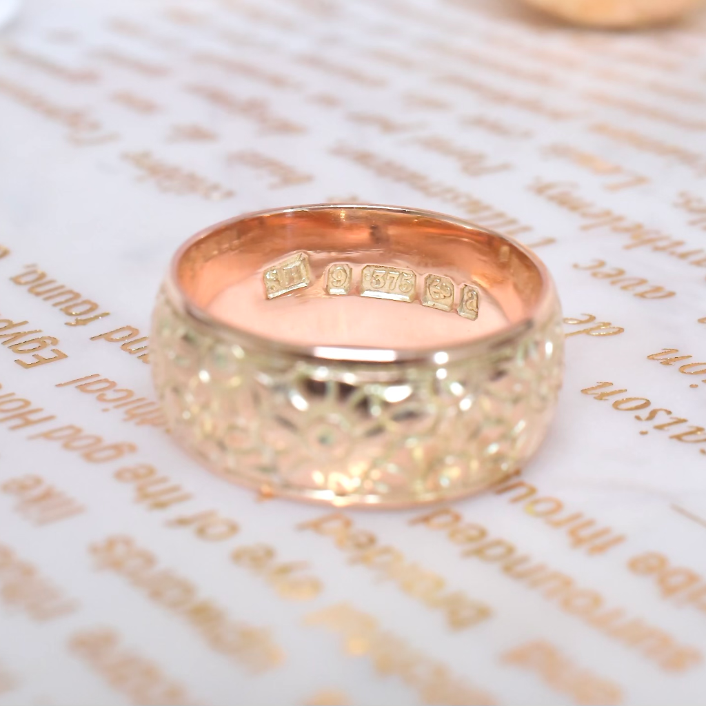 Antique 9ct Rose Gold Floral Pattern Cigar Band By Samuel Hope, Birmingham 1900