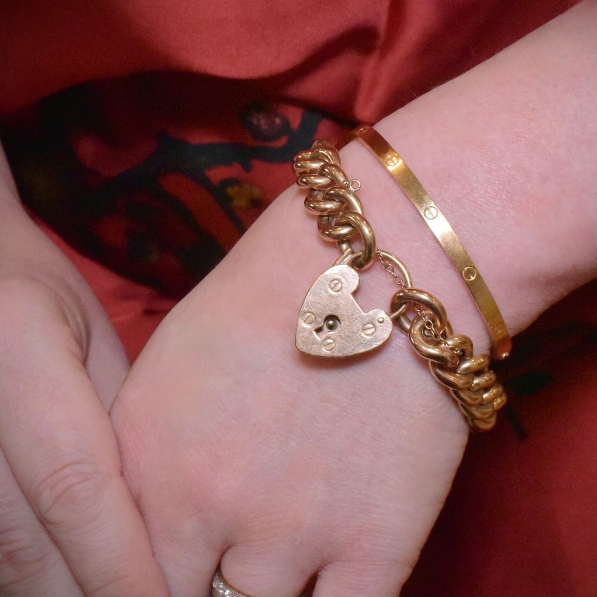 Modern 9ct Rose Gold Padlock Bracelet With Heart Padlock 35.9 Grams