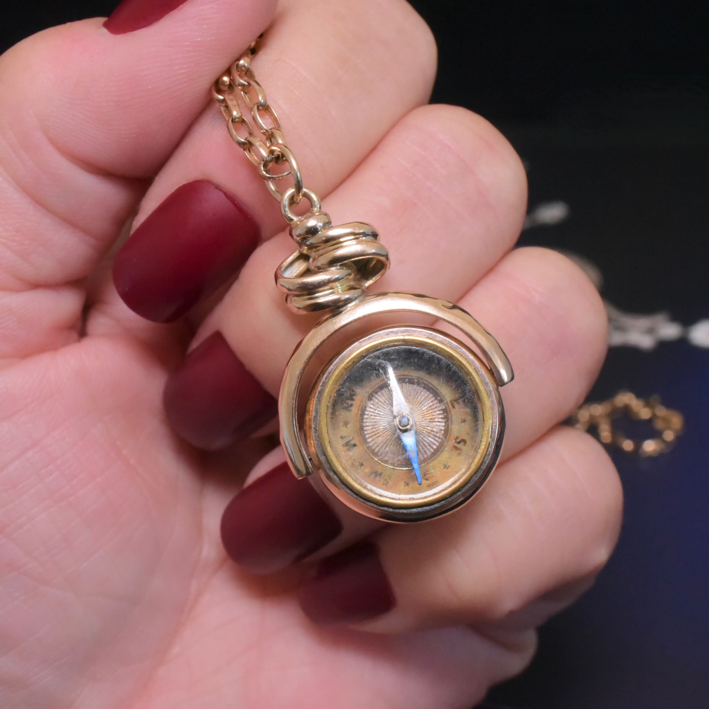 Antique Edwardian 10ct Rose Gold Combination Spinning Compass & Sardonyx Swivel Fob