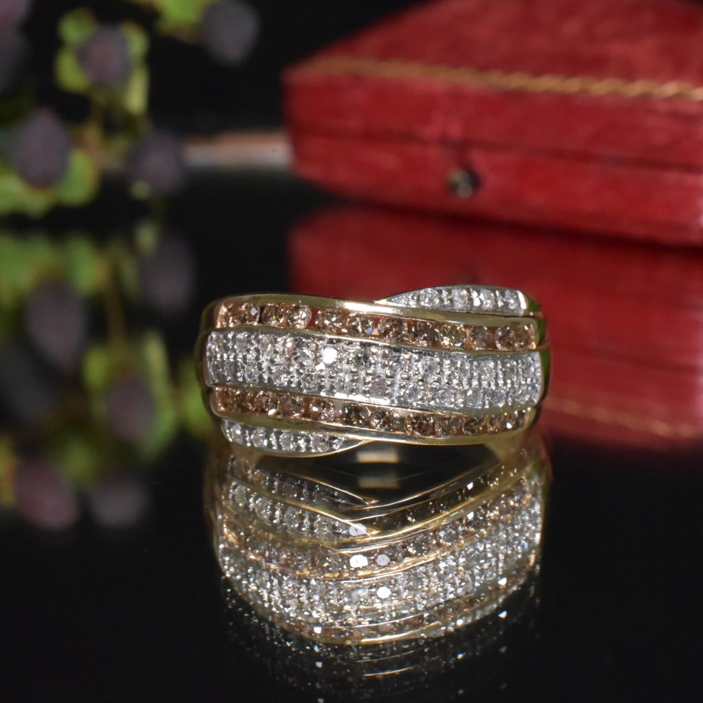 Modern 9ct Yellow Gold Champagne And White Diamond Ring