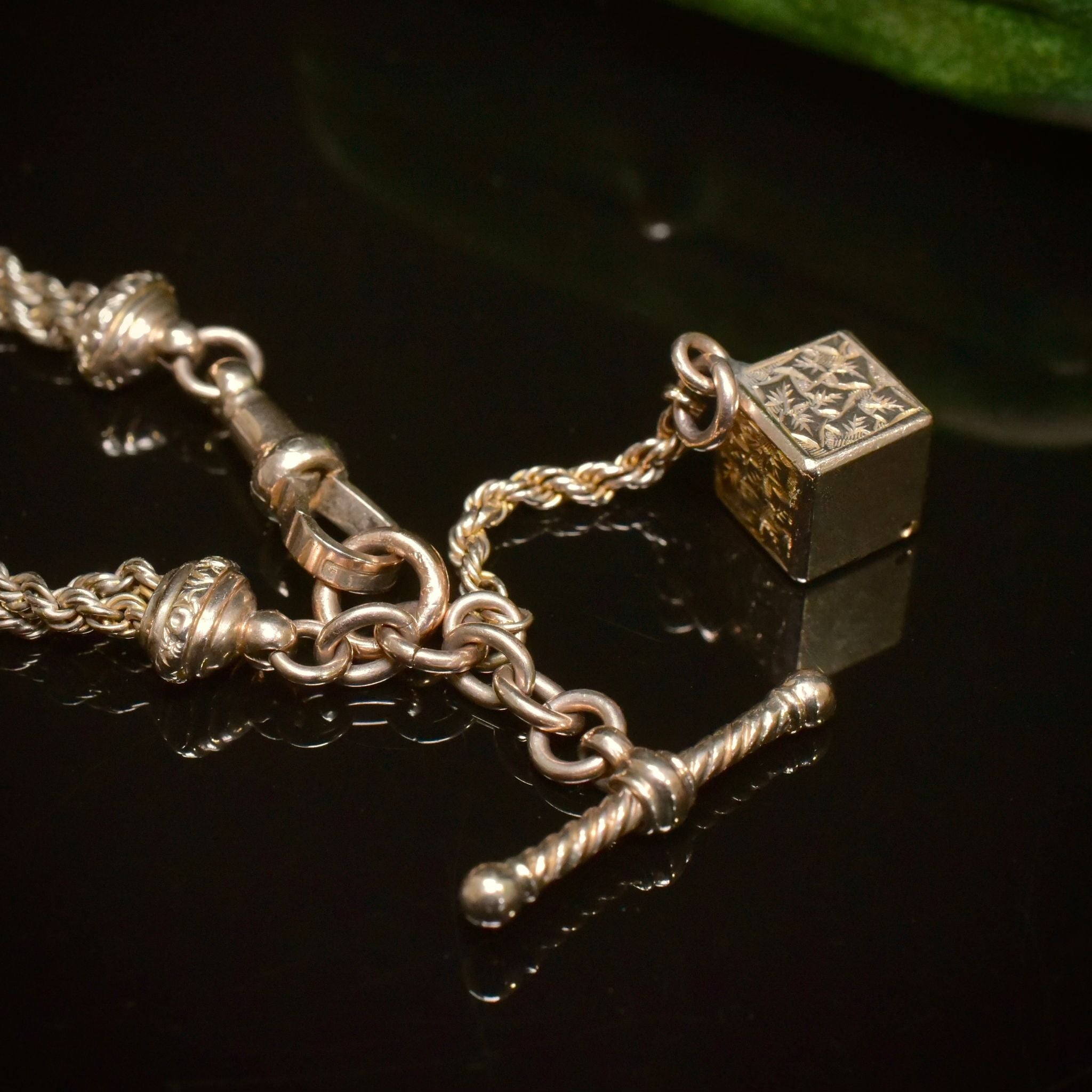 Antique Victorian 9ct Rose Gold Albertina Fob And T-Bar Bracelet