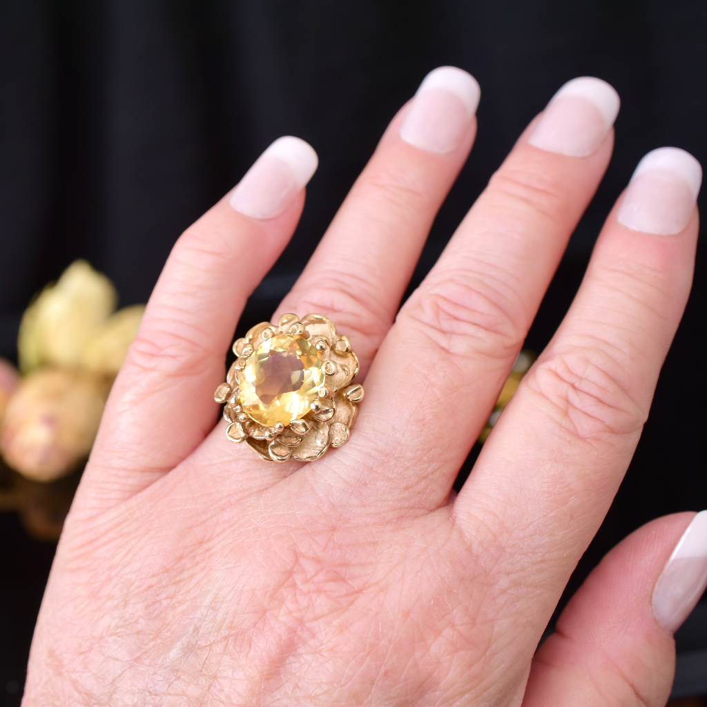 Vintage 9ct Yellow Gold And Citrine ‘Flower’ Ring