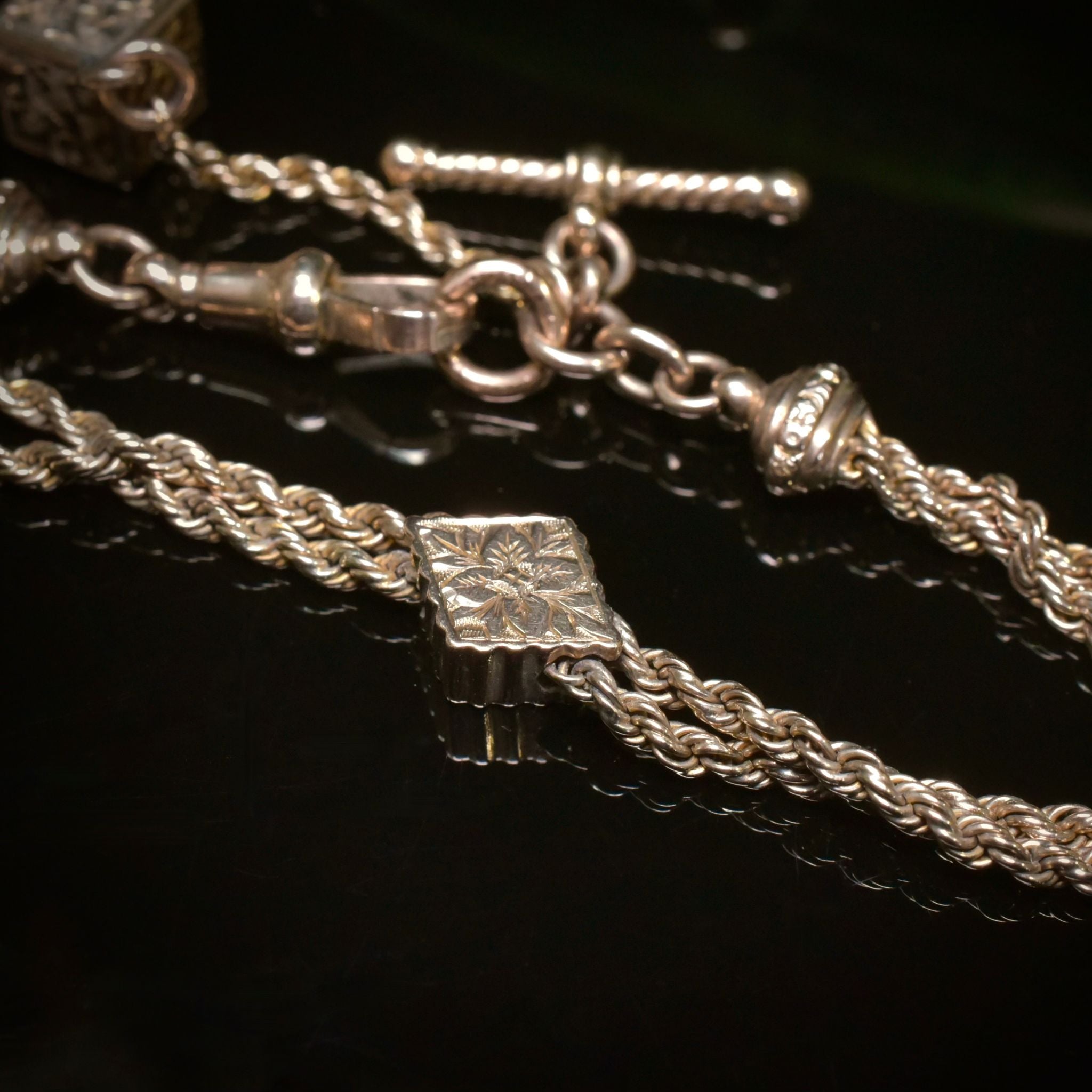 Antique Victorian 9ct Rose Gold Albertina Fob And T-Bar Bracelet