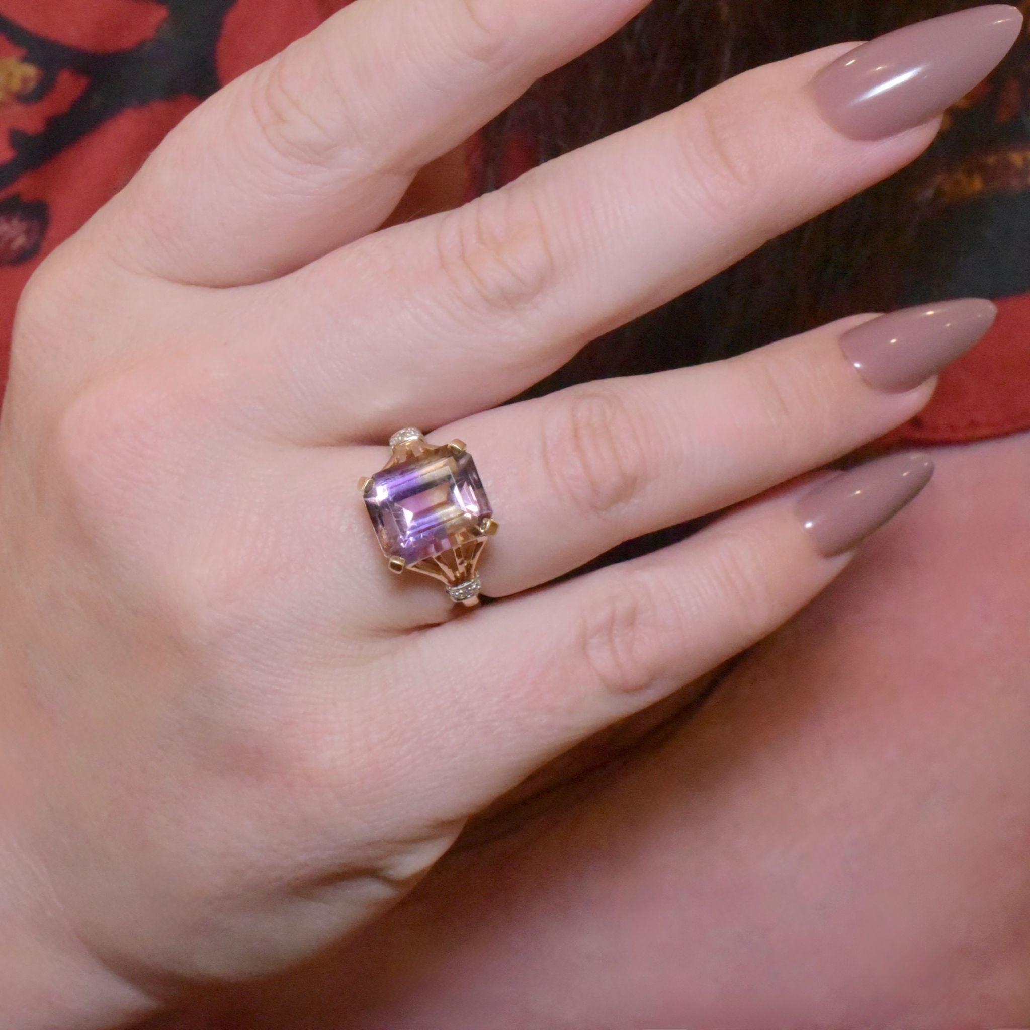 Modern 9ct Yellow Gold Ametrine And Diamond Ring