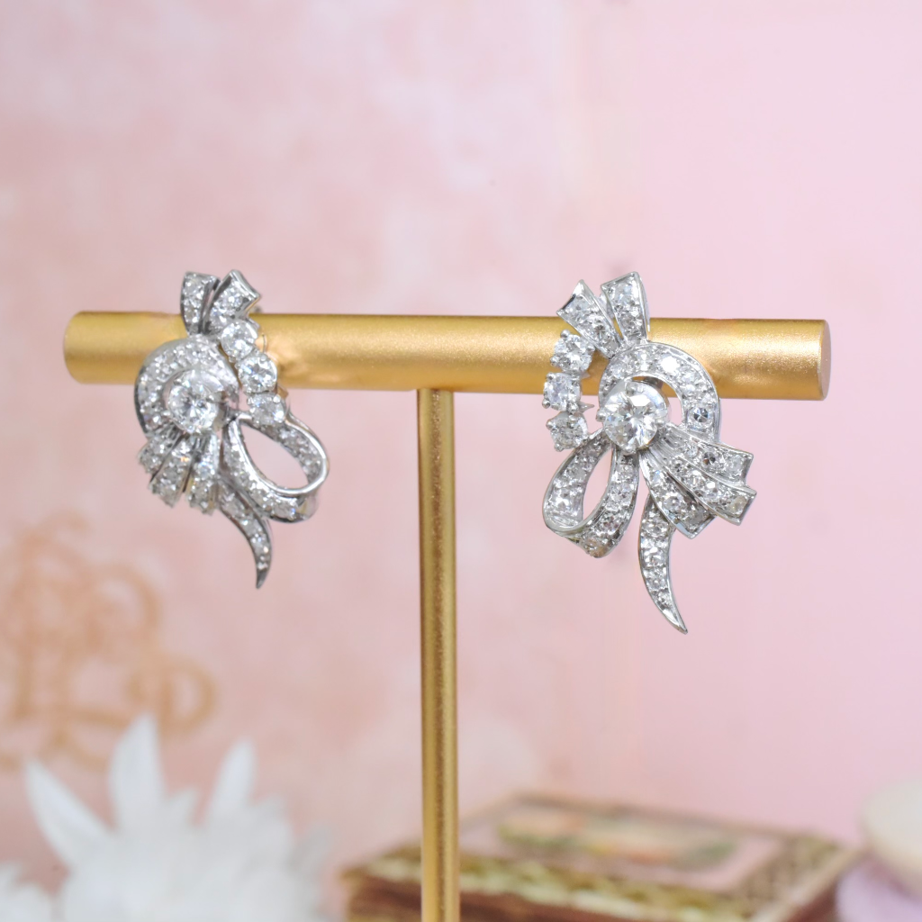 Vintage Retro Style 18ct White Gold Diamond Earrings - G Colour Diamonds / VS Colour Valuation For Retail Replacement  For $10,730 AUD