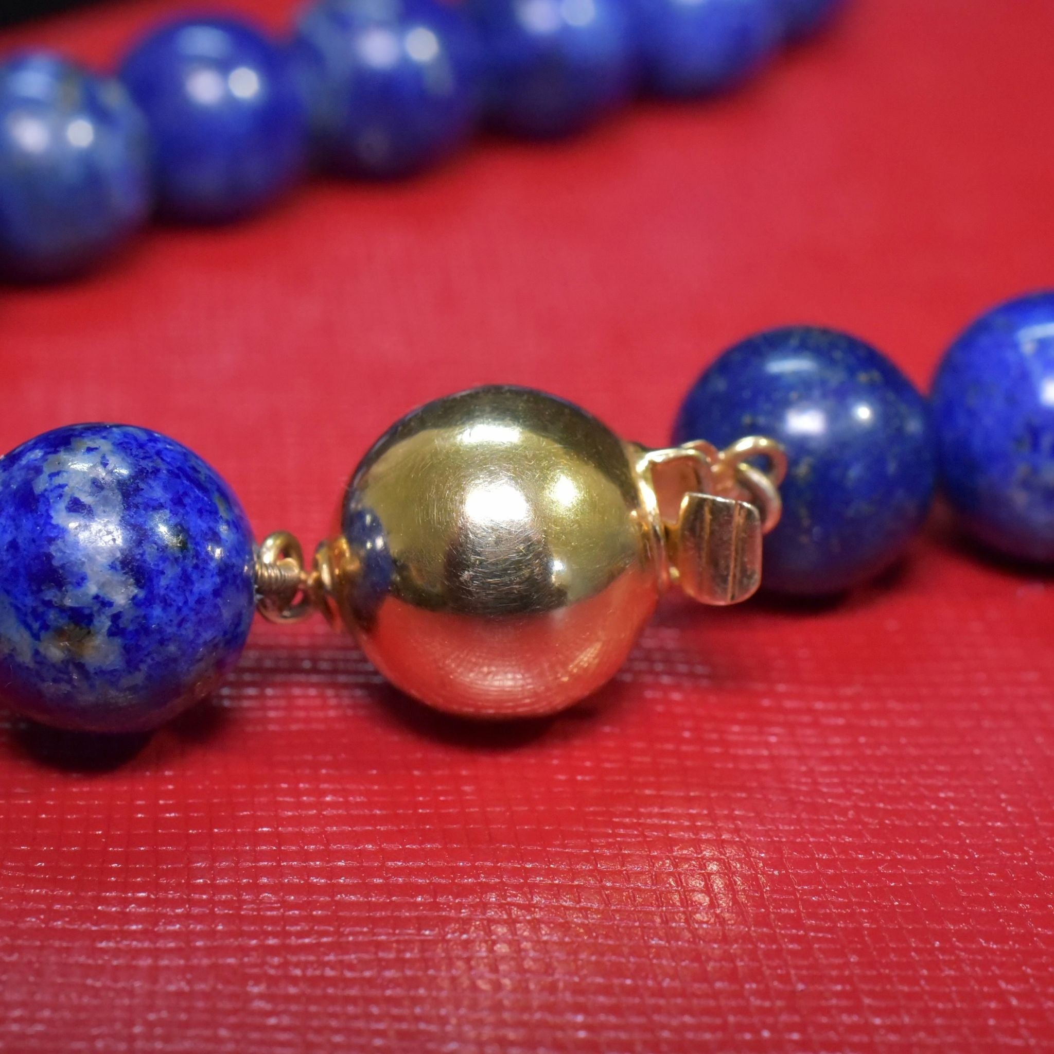 Modern 14ct Yellow Gold And Lapis Lazuli Bead Necklace