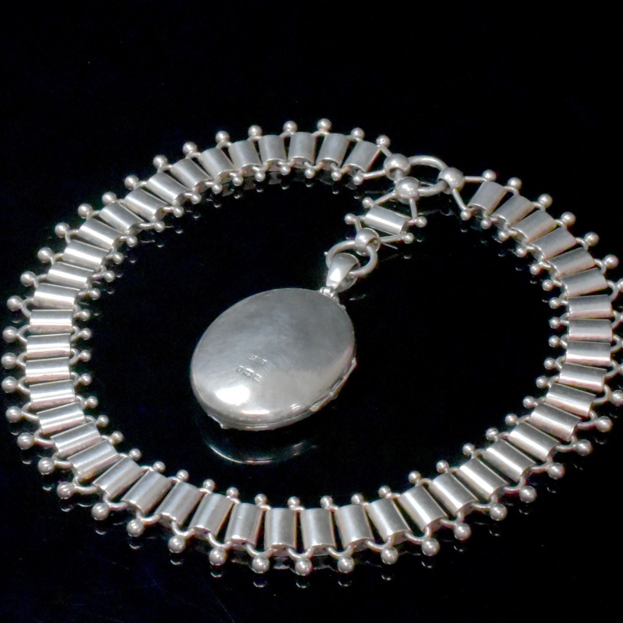 Superb Antique Victorian Sterling Silver Locket & Book-Chain - Constantine & Floyd, Birmingham 1882