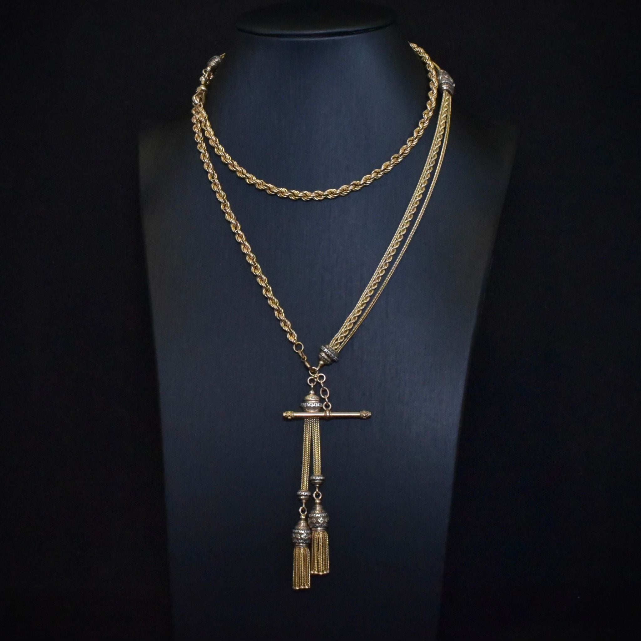 Outstanding Antique Victorian 9ct Tri-Colour Ladies Albertina Tassel Pocket Watch Chain Circa 1880-90