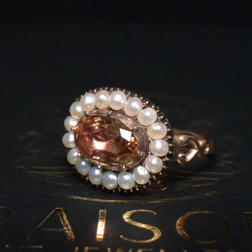 Antique 15ct Rose Gold Imperial Topaz And Half Pearl Ring Circa 1820’s