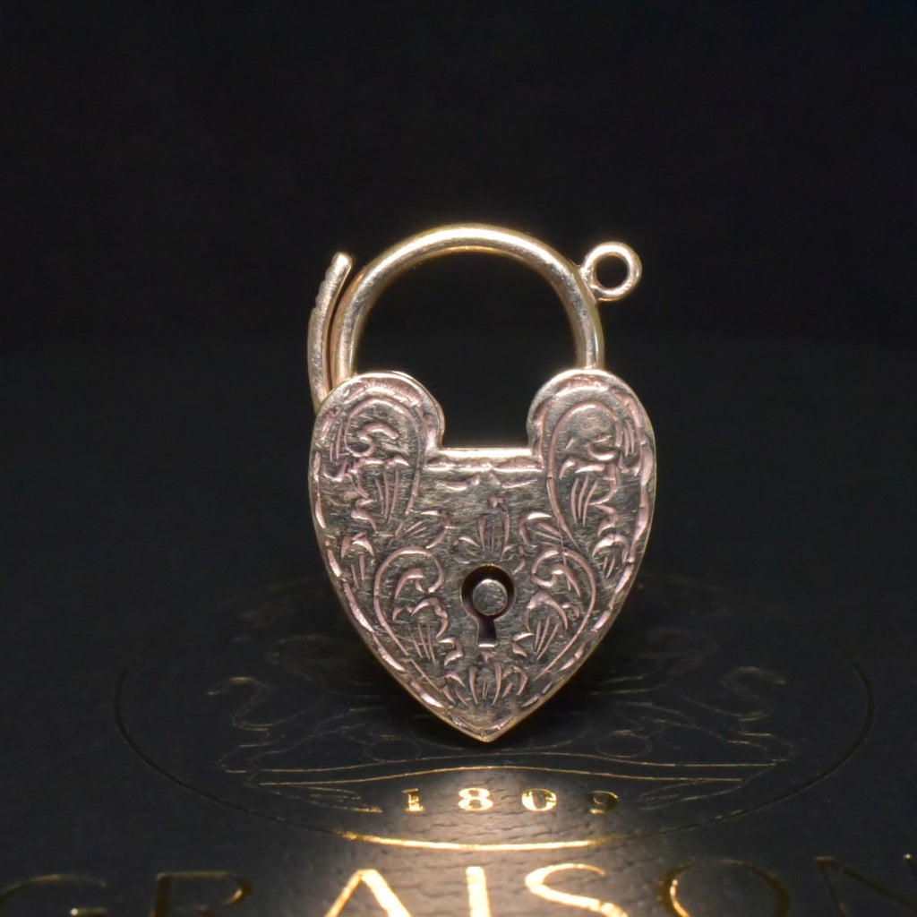 Estate 9ct Yellow Gold Heavy ‘Heart’ Padlock Clasp / Pendant