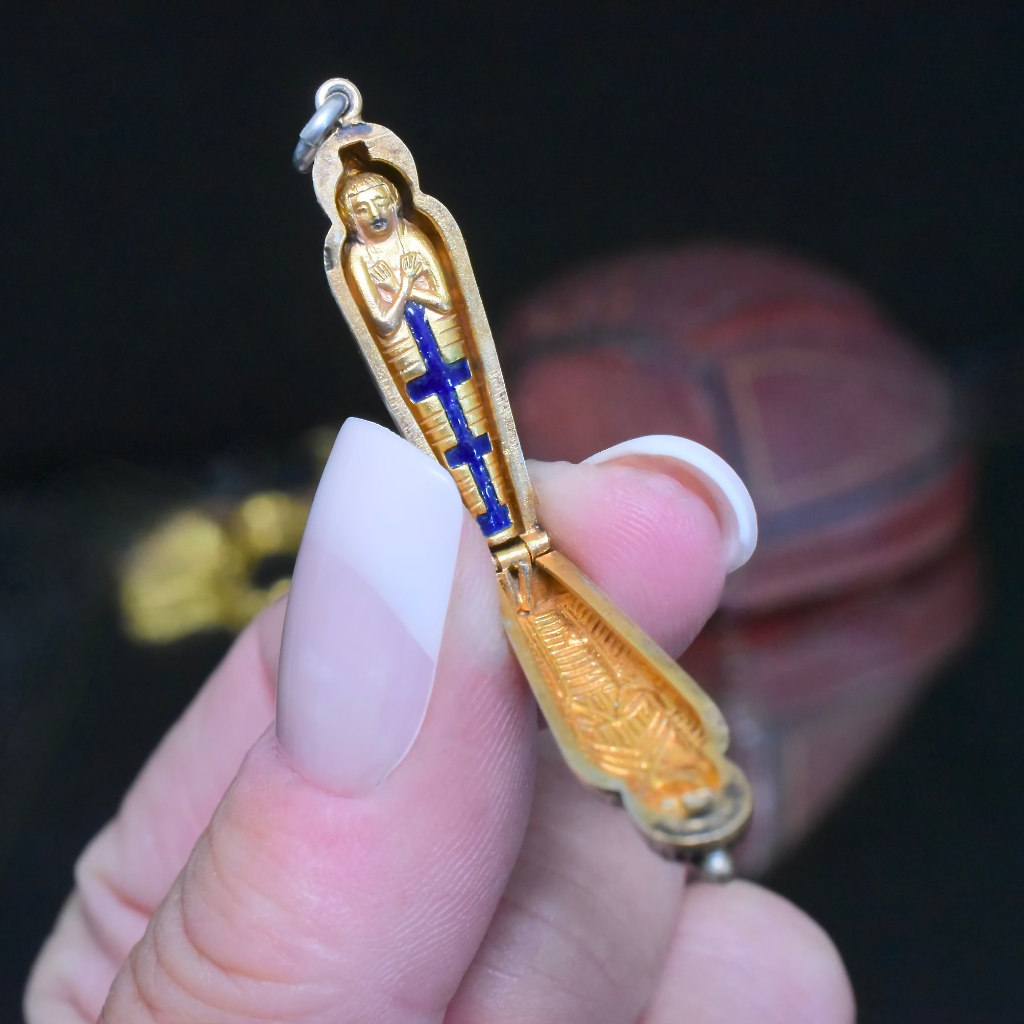Antique Art Deco Silver And Enamel Egyptian Sarcophagus And Mummy Pendant/Charm
